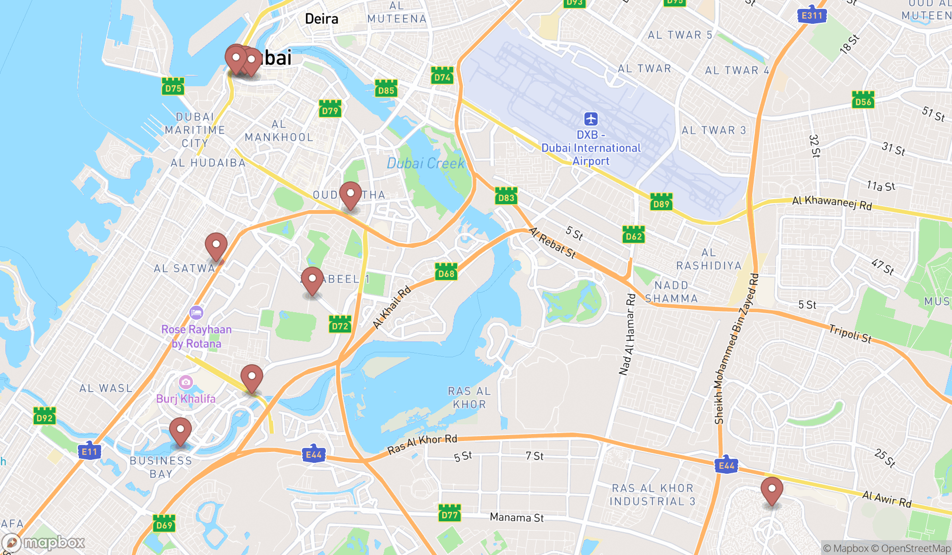 Map showing the ranked copier repair services in Dubai, Dubai