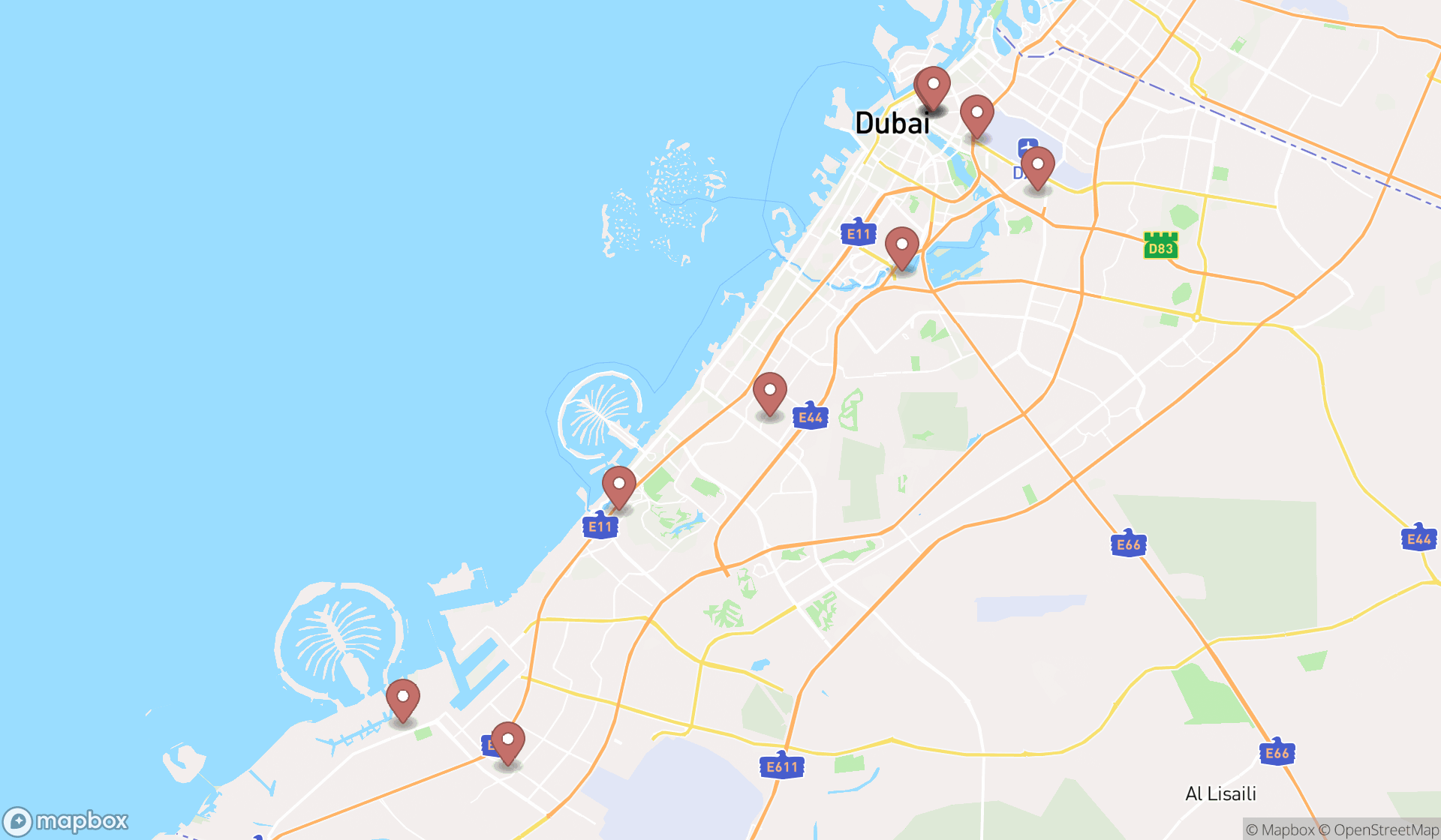 Map showing the ranked copper suppliers in Dubai, Dubai