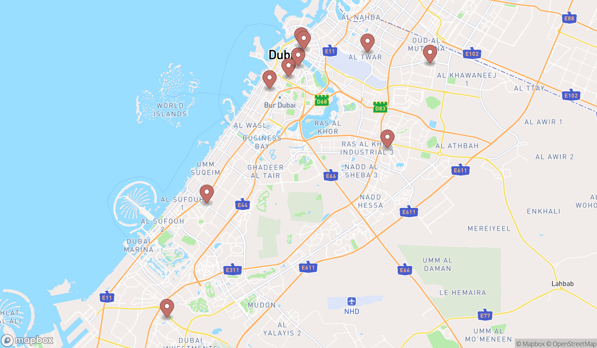 Map showing the ranked copy shops in Dubai, Dubai