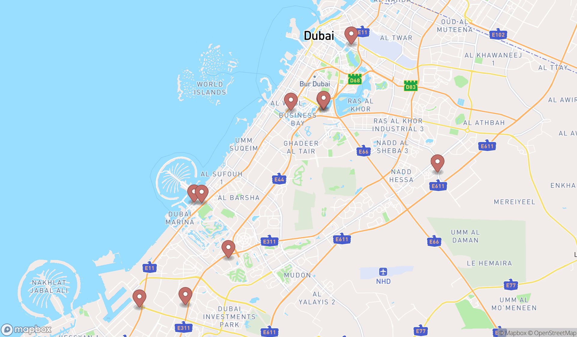 Map showing the ranked corporate campuses in Dubai, Dubai