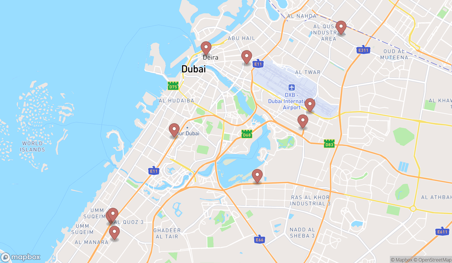 Map showing the ranked corporate gift suppliers in Dubai, Dubai
