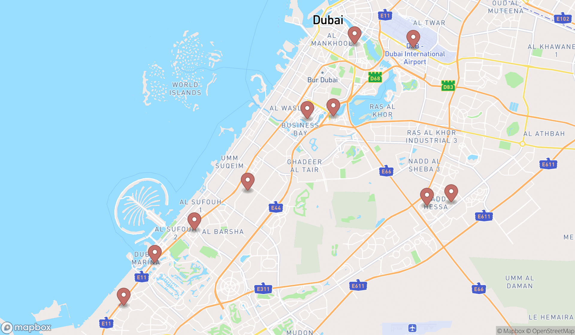 Map showing the ranked corporate offices in Dubai, Dubai