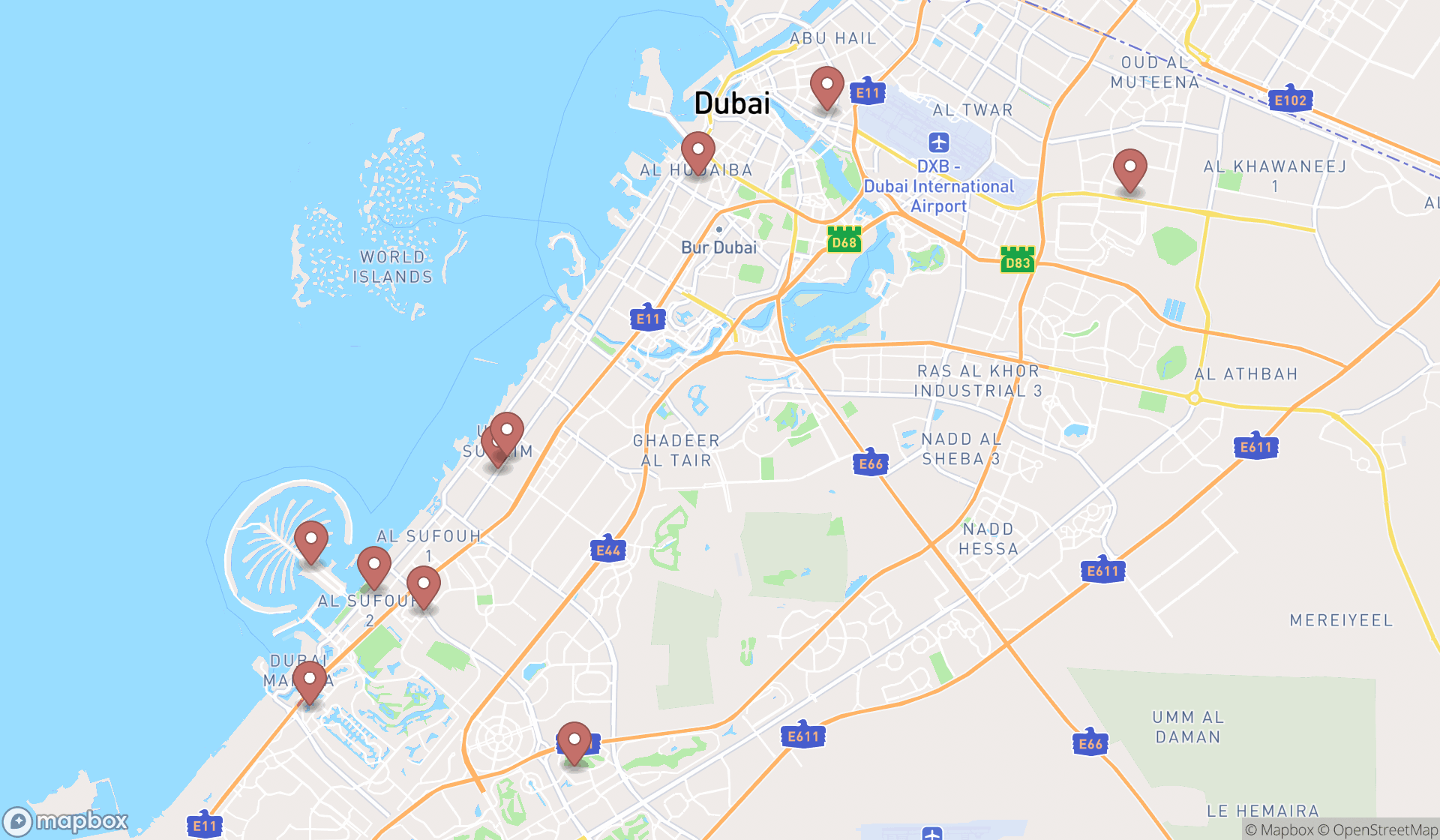 Map showing the ranked cosmetic dentists in Dubai, Dubai