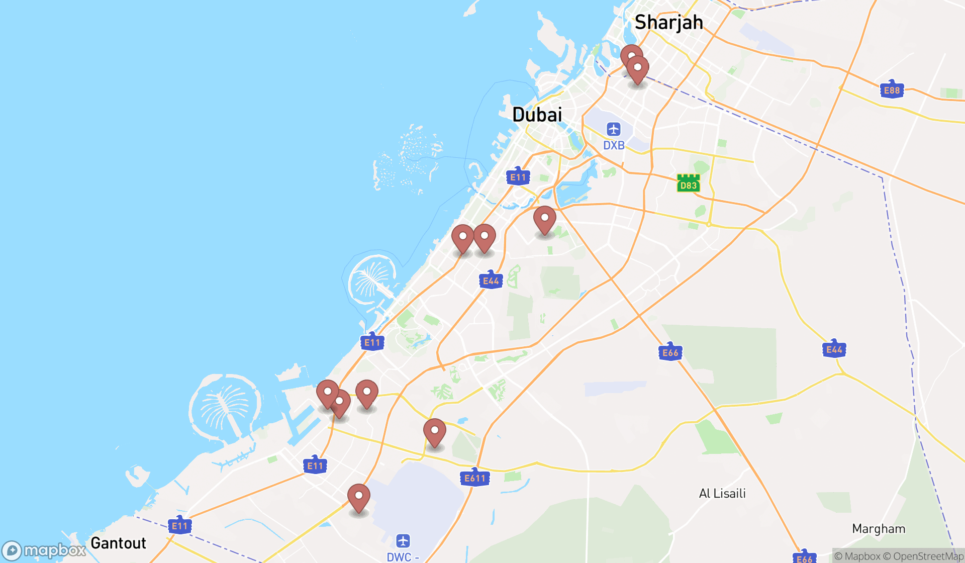 Map showing the ranked cosmetic products manufacturers in Dubai, Dubai