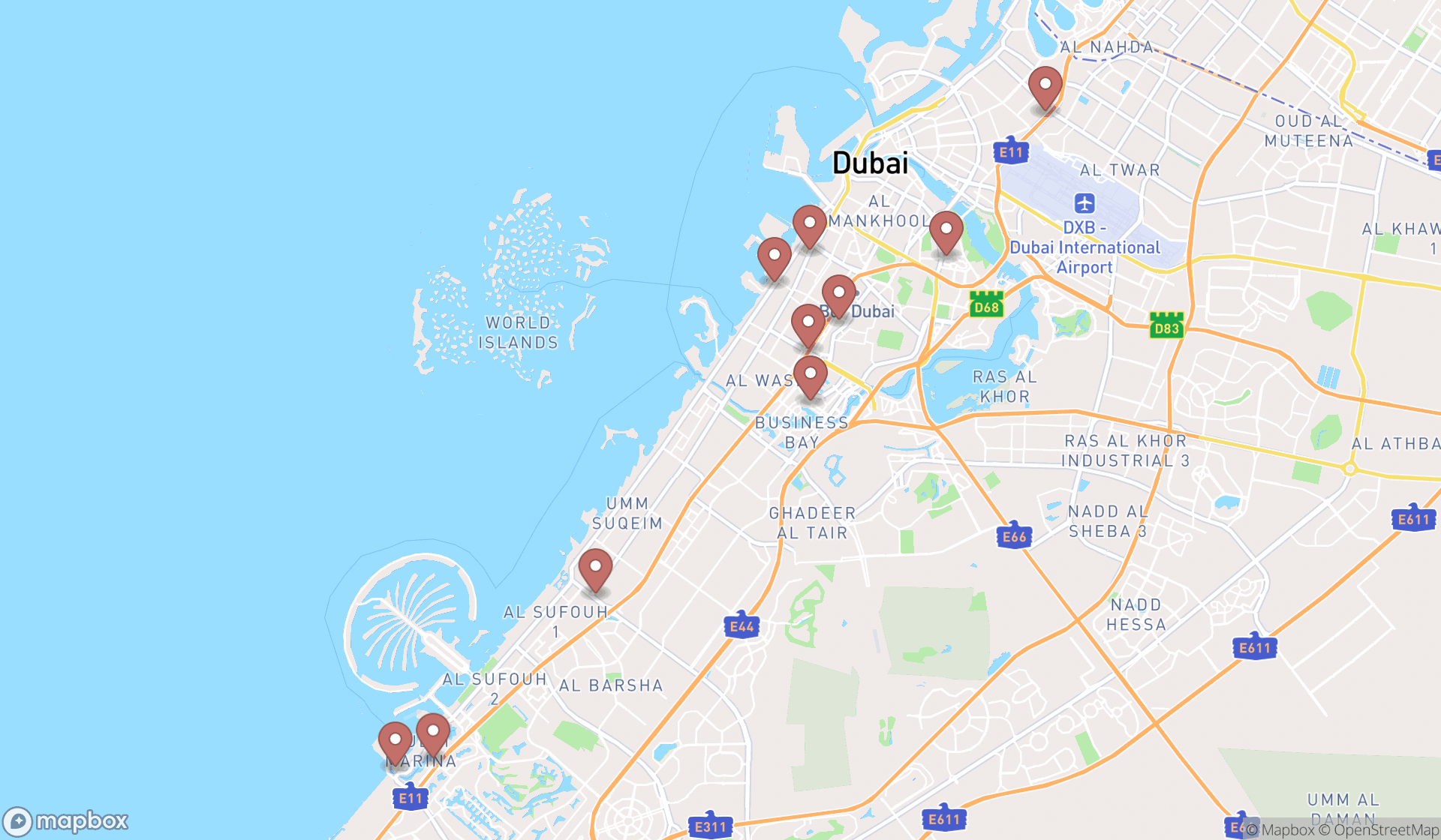 Map showing the ranked cosmetic surgeons in Dubai, Dubai