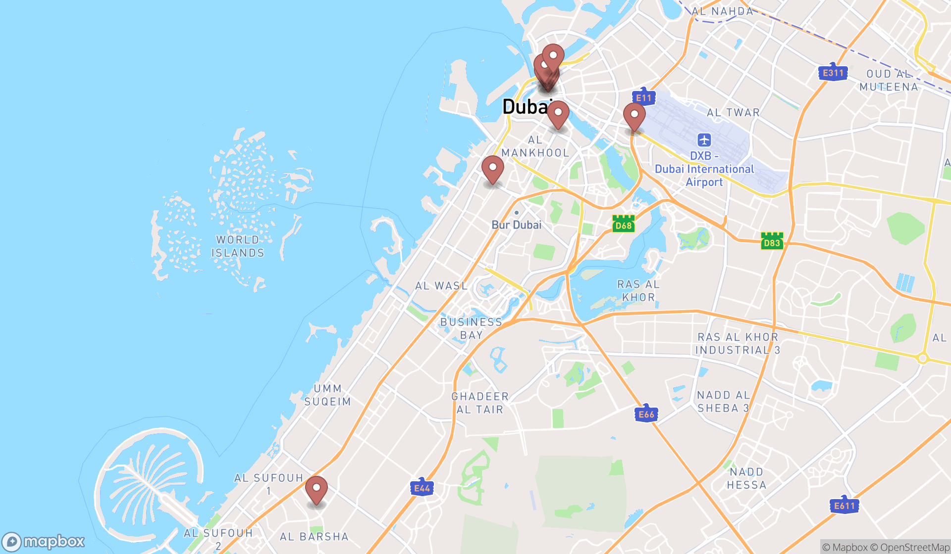 Map showing the ranked cosmetics and perfumes suppliers in Dubai, Dubai