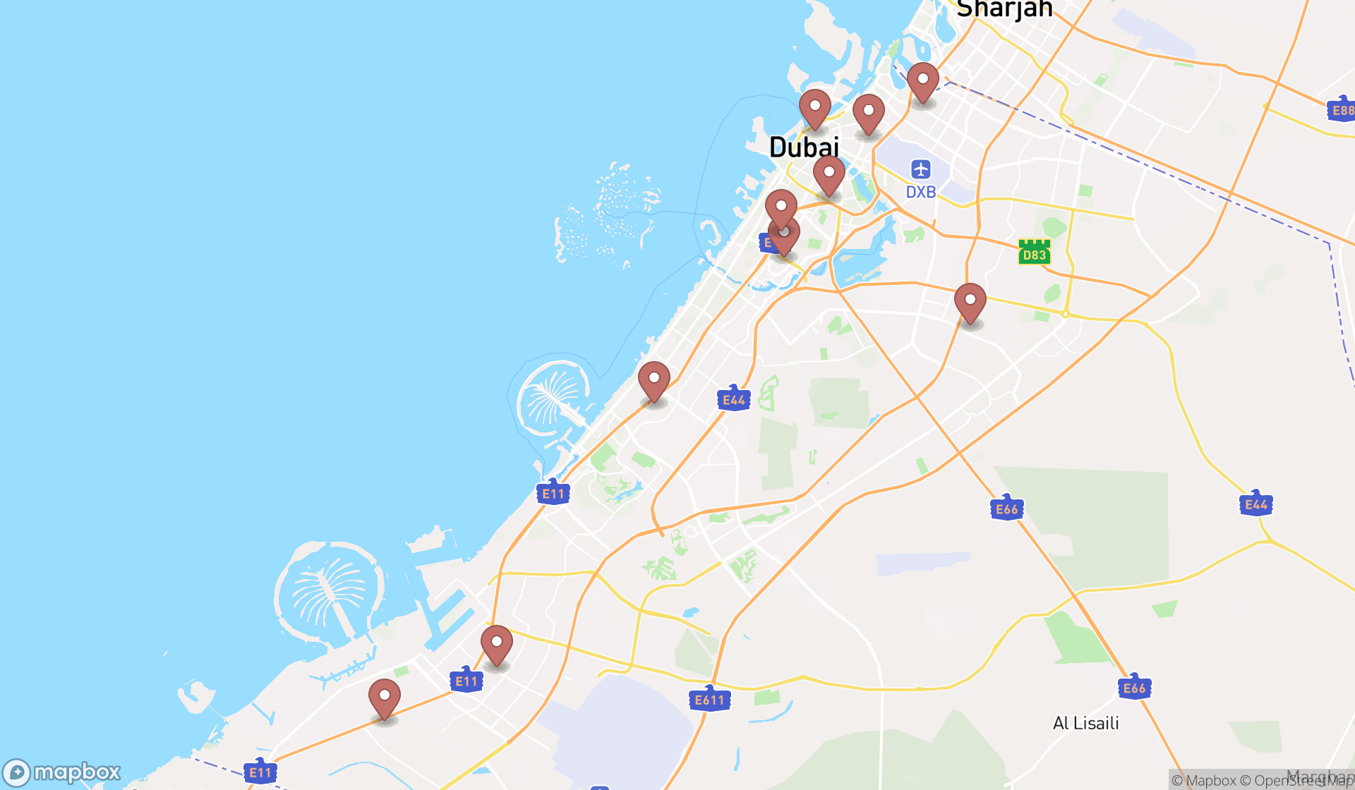 Map showing the ranked cosmetics industries in Dubai, Dubai