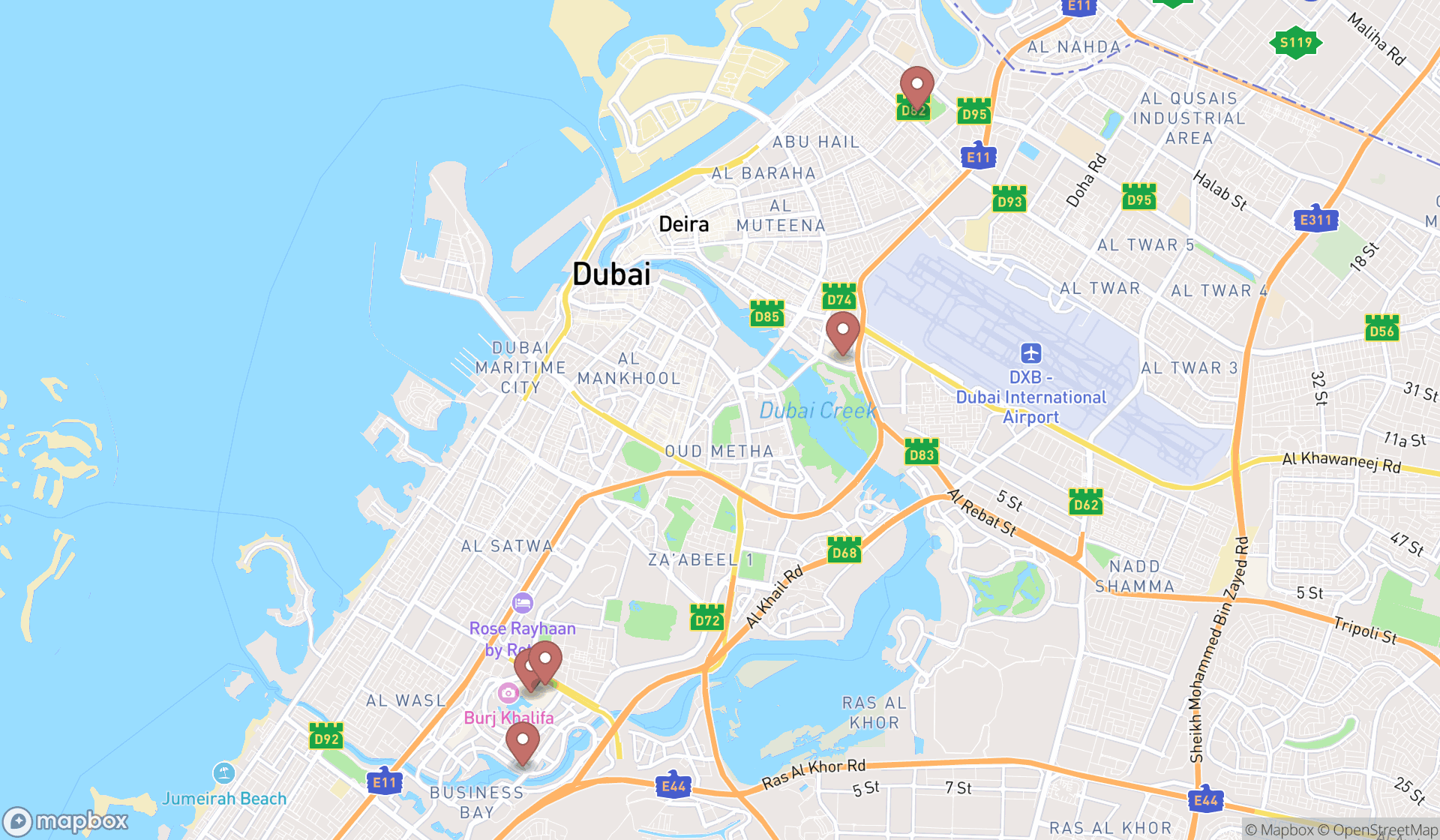Map showing the ranked cosmetics shops in Dubai, Dubai