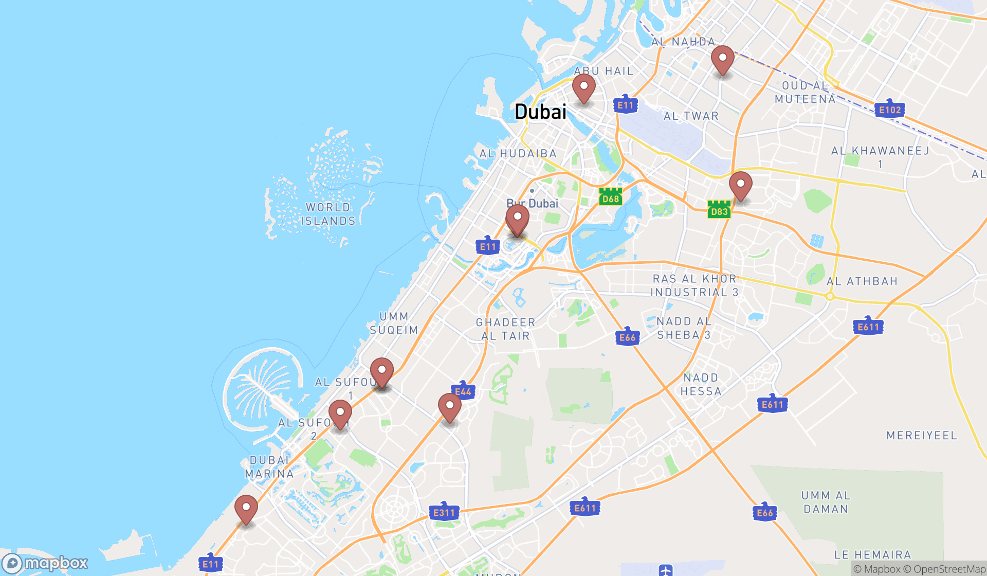 Map showing the ranked cosmetics stores in Dubai, Dubai