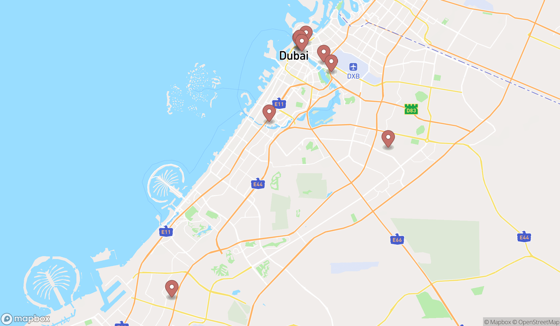 Map showing the ranked cosmetics wholesalers in Dubai, Dubai