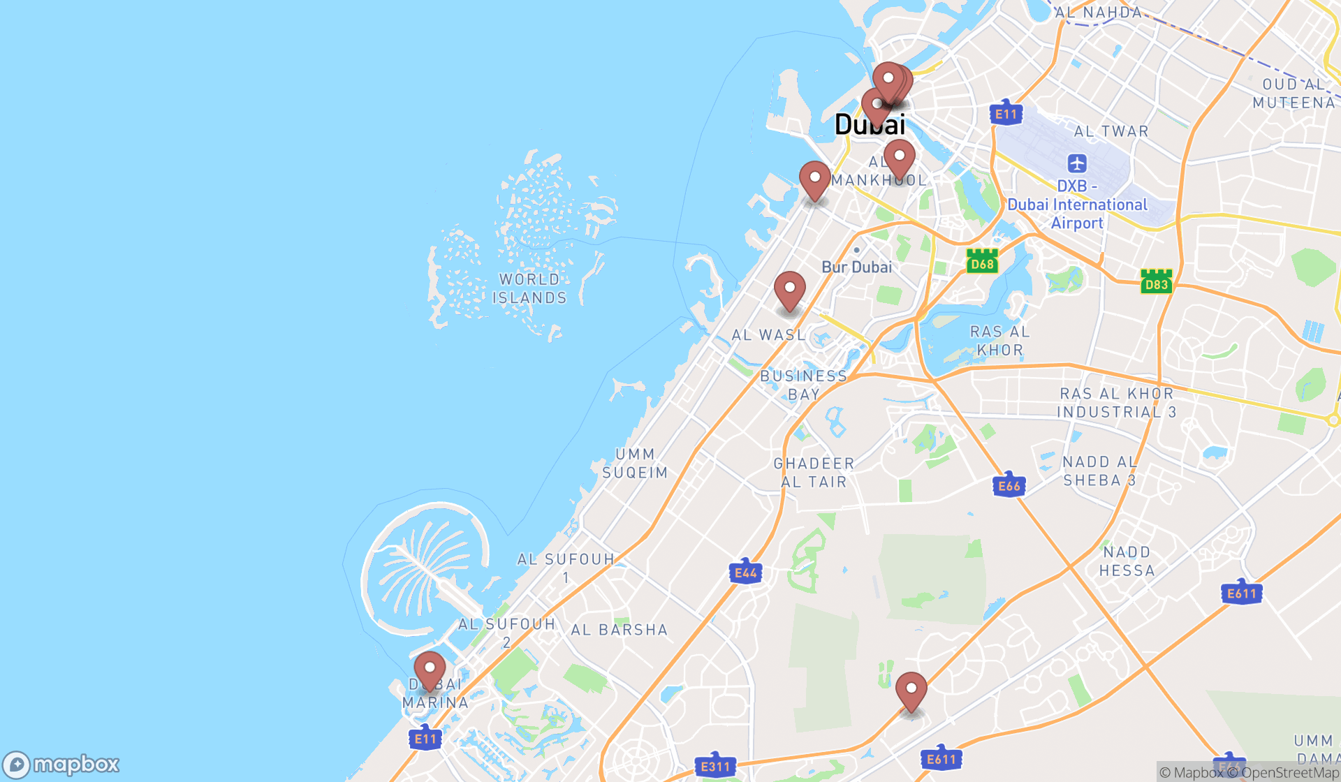 Map showing the ranked costume jewelry shops in Dubai, Dubai