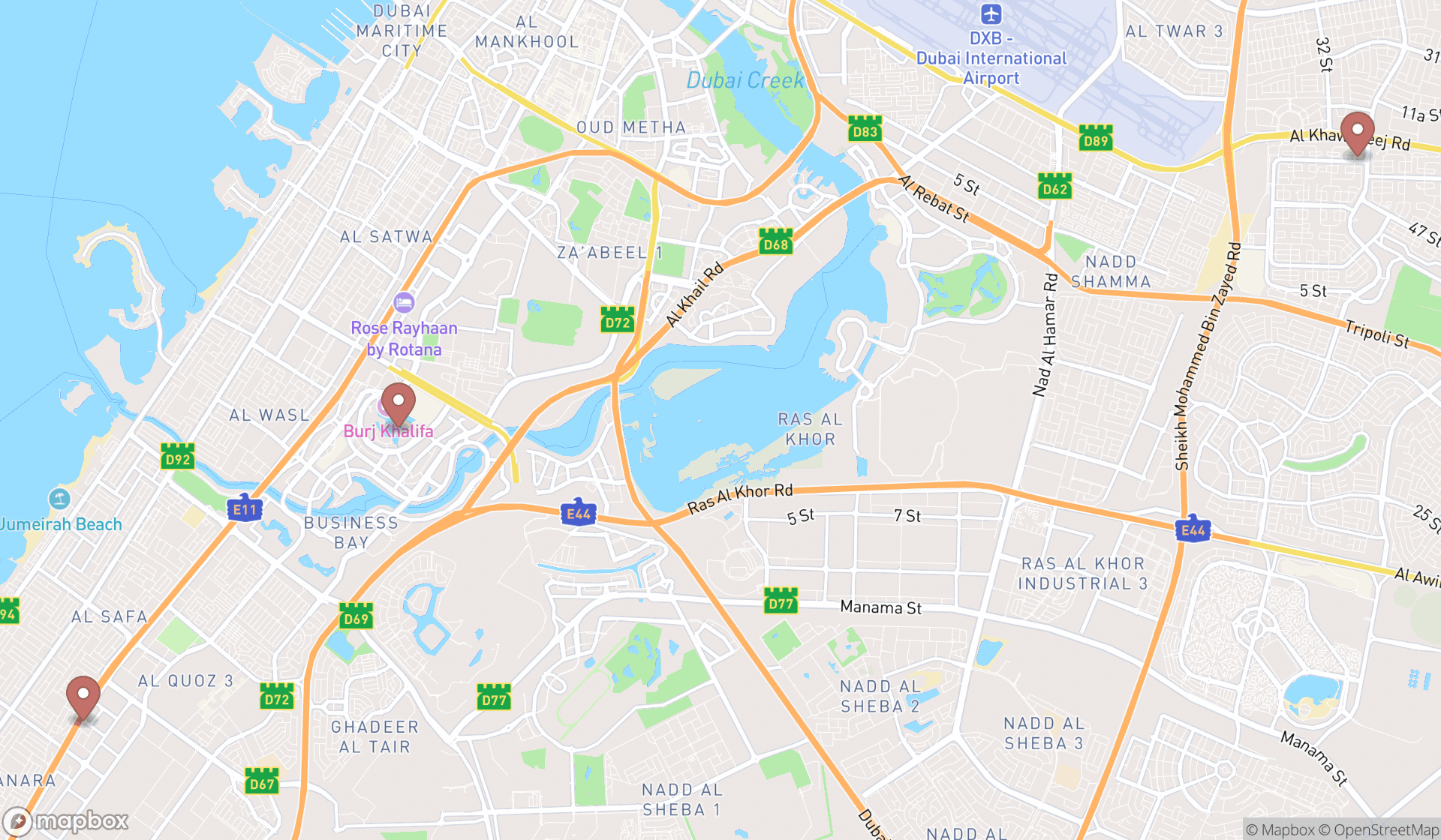 Map showing the ranked costume rental services in Dubai, Dubai