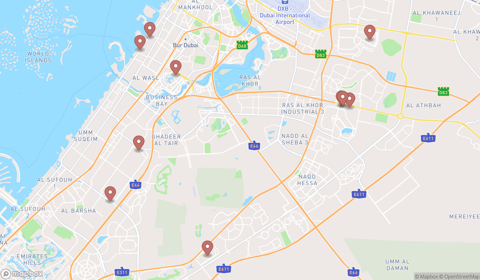 Map showing the ranked costume stores in Dubai, Dubai
