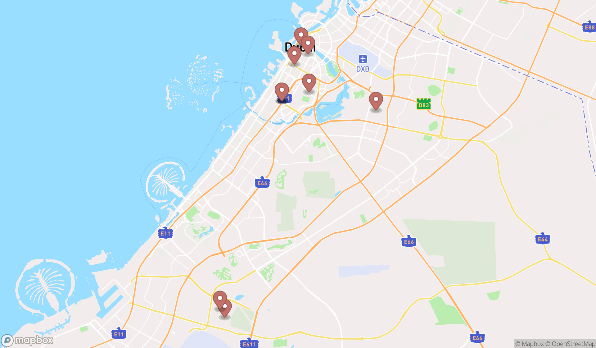 Map showing the ranked cotton suppliers in Dubai, Dubai