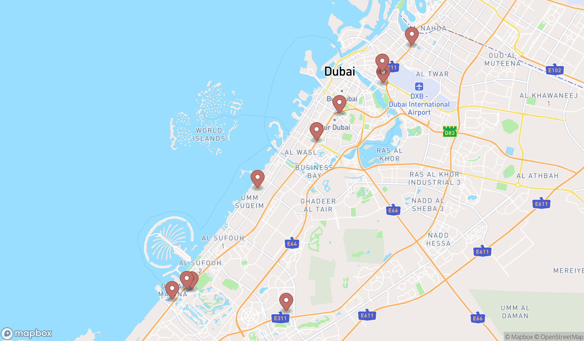 Map showing the ranked counselors in Dubai, Dubai