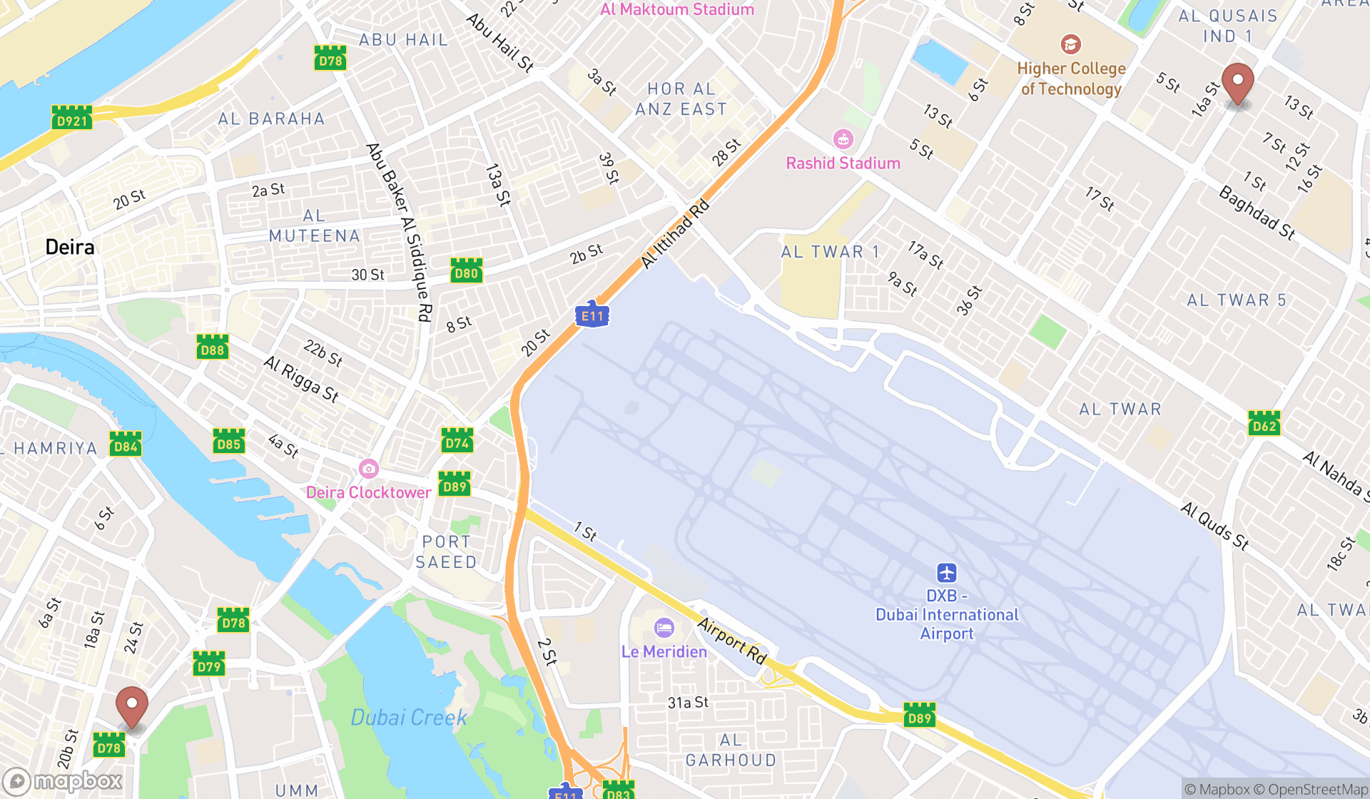 Map showing the ranked court executive officers in Dubai, Dubai