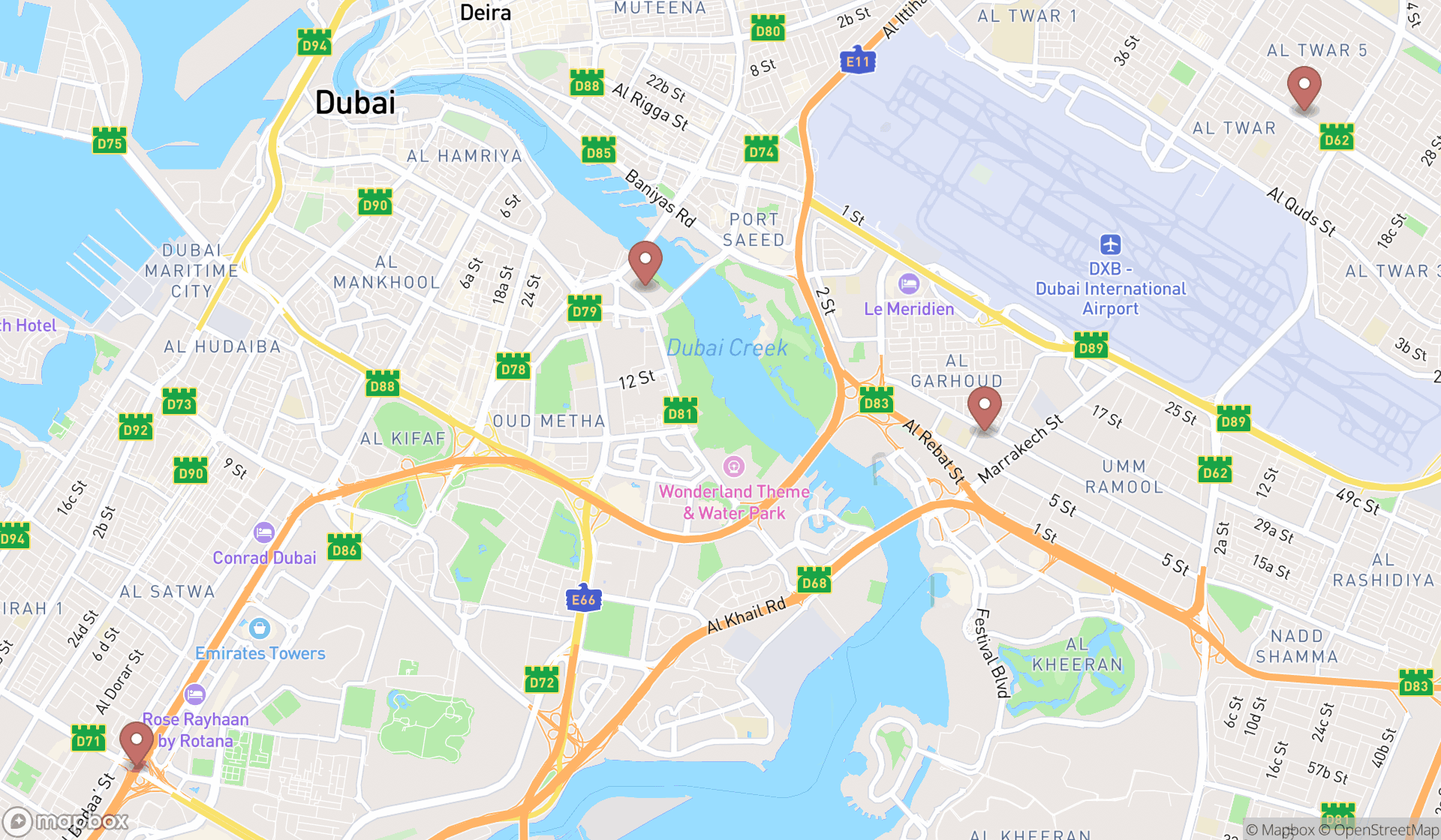 Map showing the ranked courthouses in Dubai, Dubai