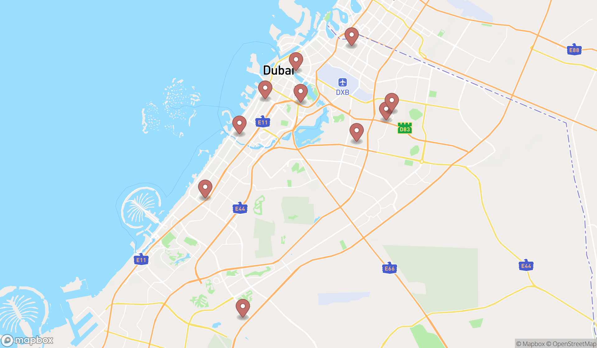 Map showing the ranked craft stores in Dubai, Dubai