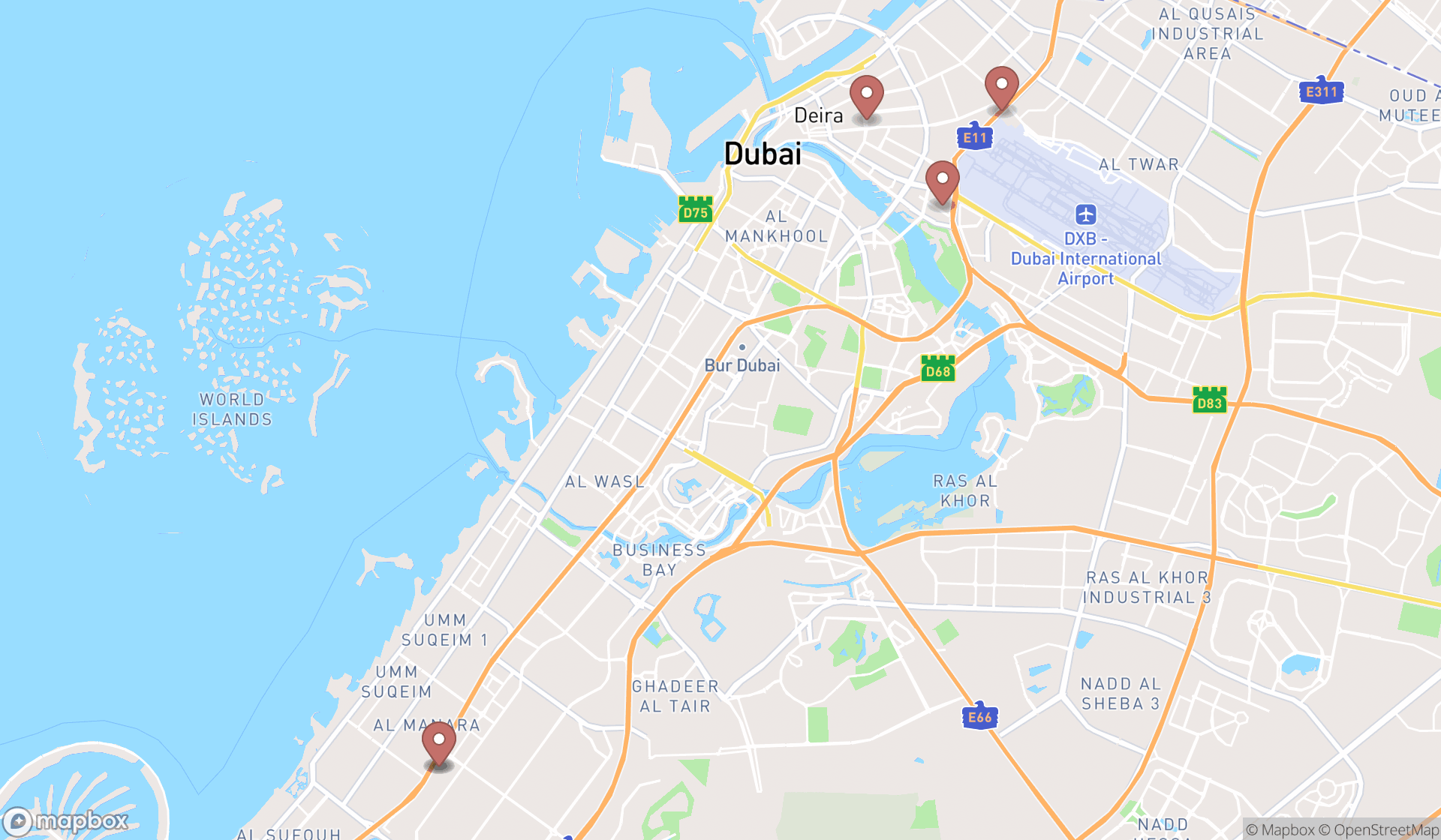 Map showing the ranked cremation services in Dubai, Dubai