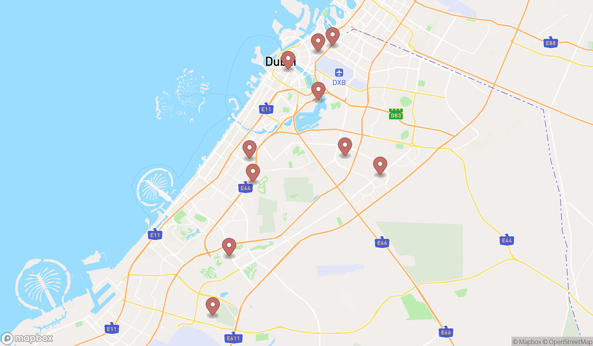Map showing the ranked cricket clubs in Dubai, Dubai