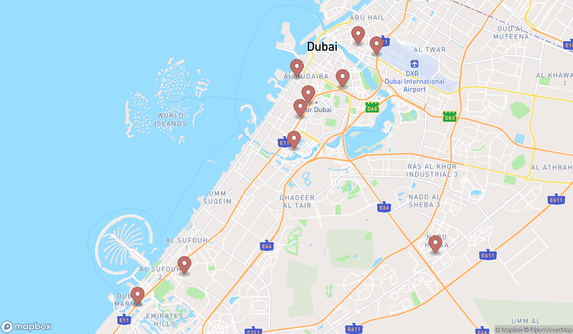 Map showing the ranked criminal justice attorneys in Dubai, Dubai