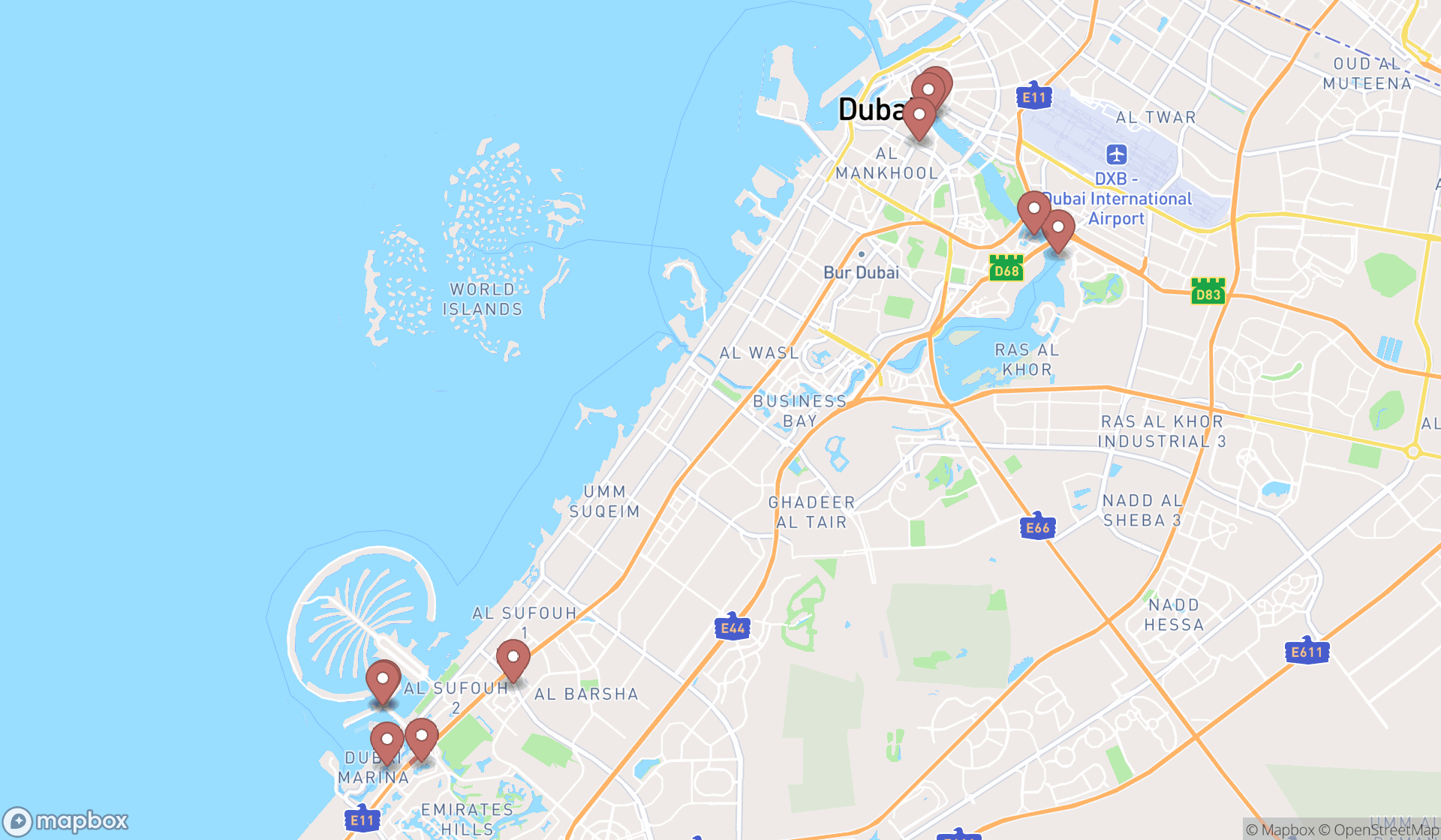 Map showing the ranked cruise agencies in Dubai, Dubai
