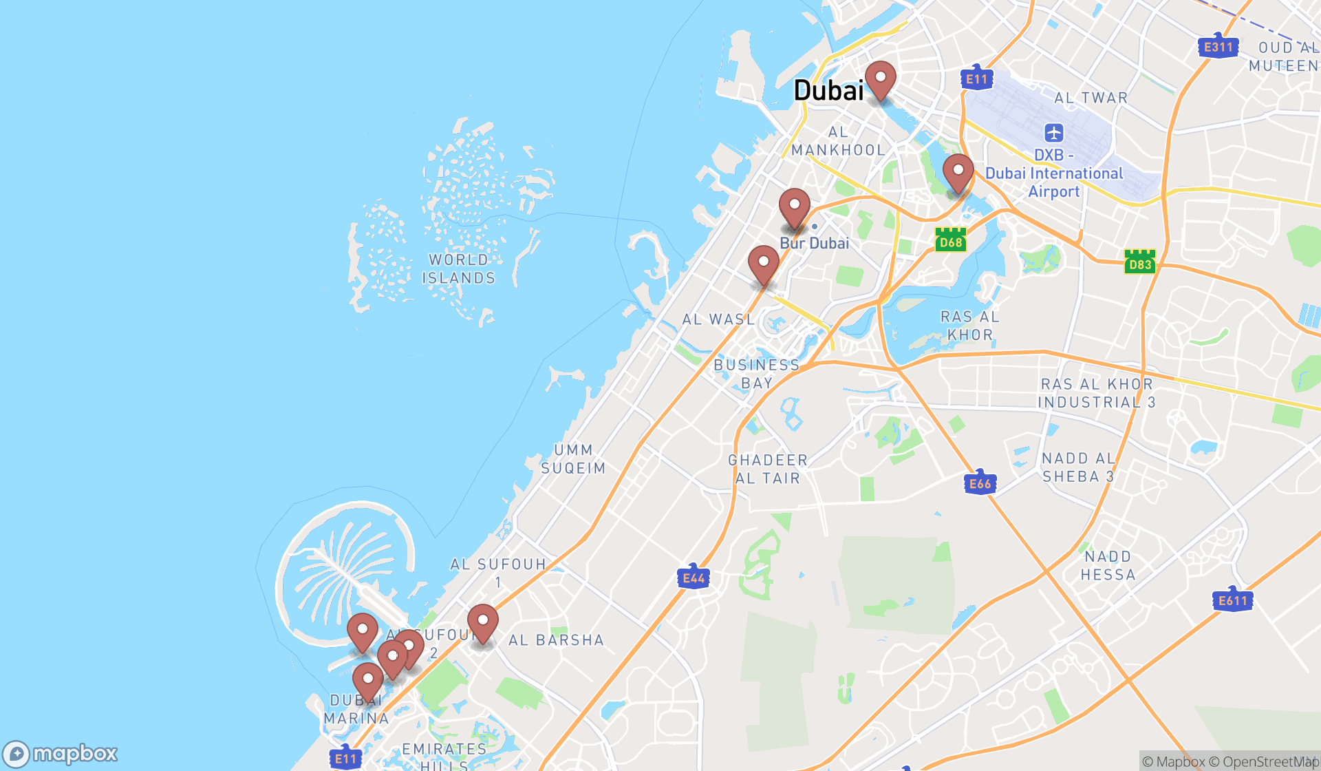 Map showing the ranked cruise line companies in Dubai, Dubai