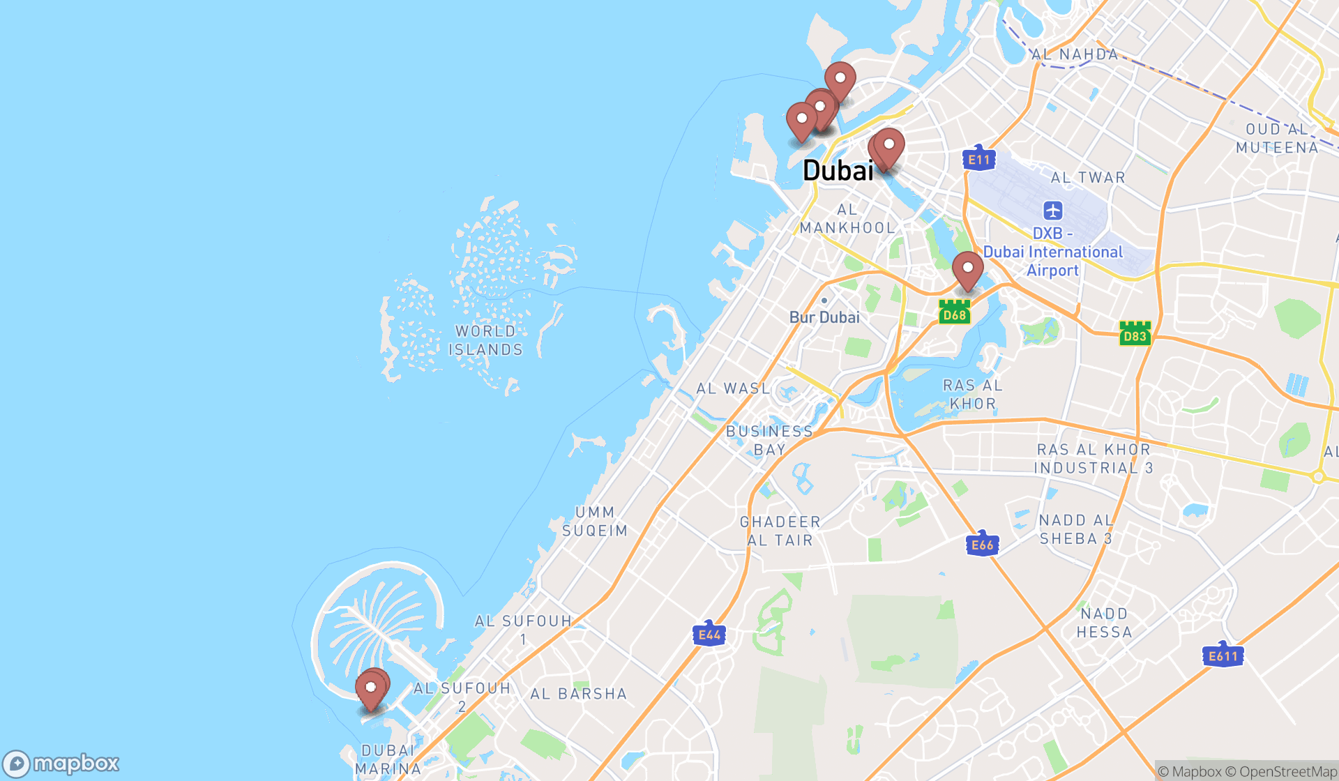 Map showing the ranked cruise terminals in Dubai, Dubai