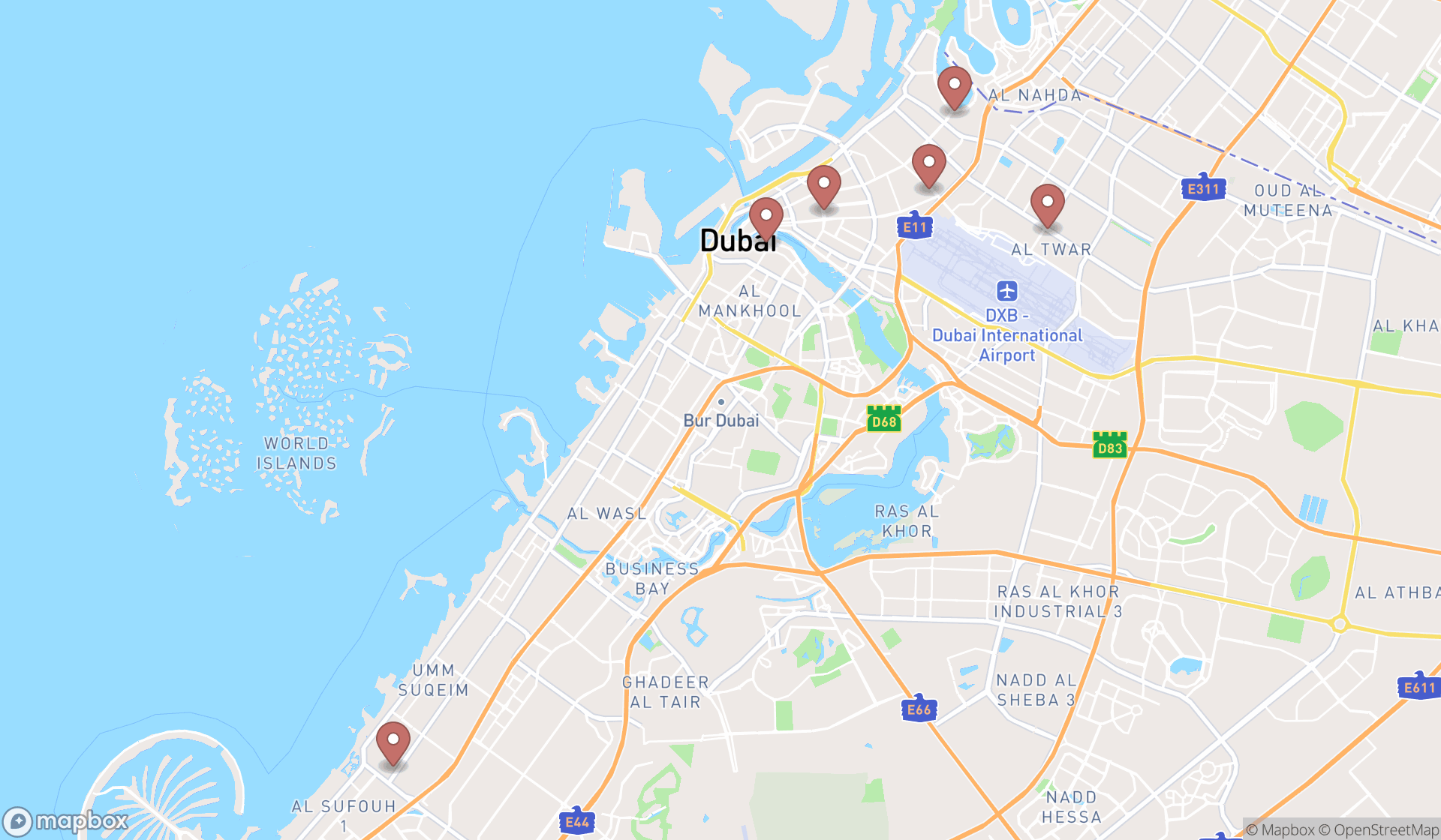 Map showing the ranked cultural associations in Dubai, Dubai
