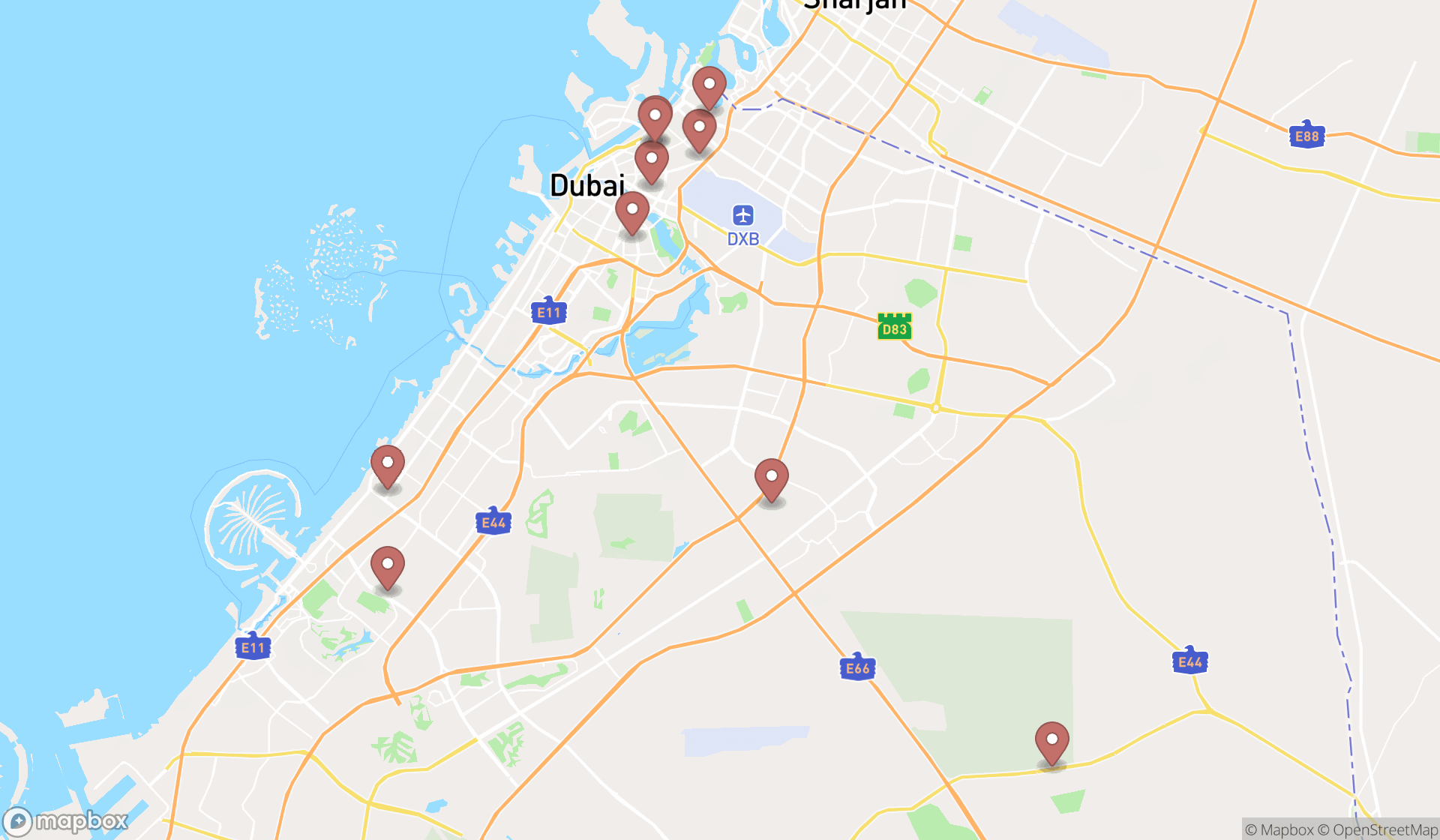 Map showing the ranked cultural centers in Dubai, Dubai