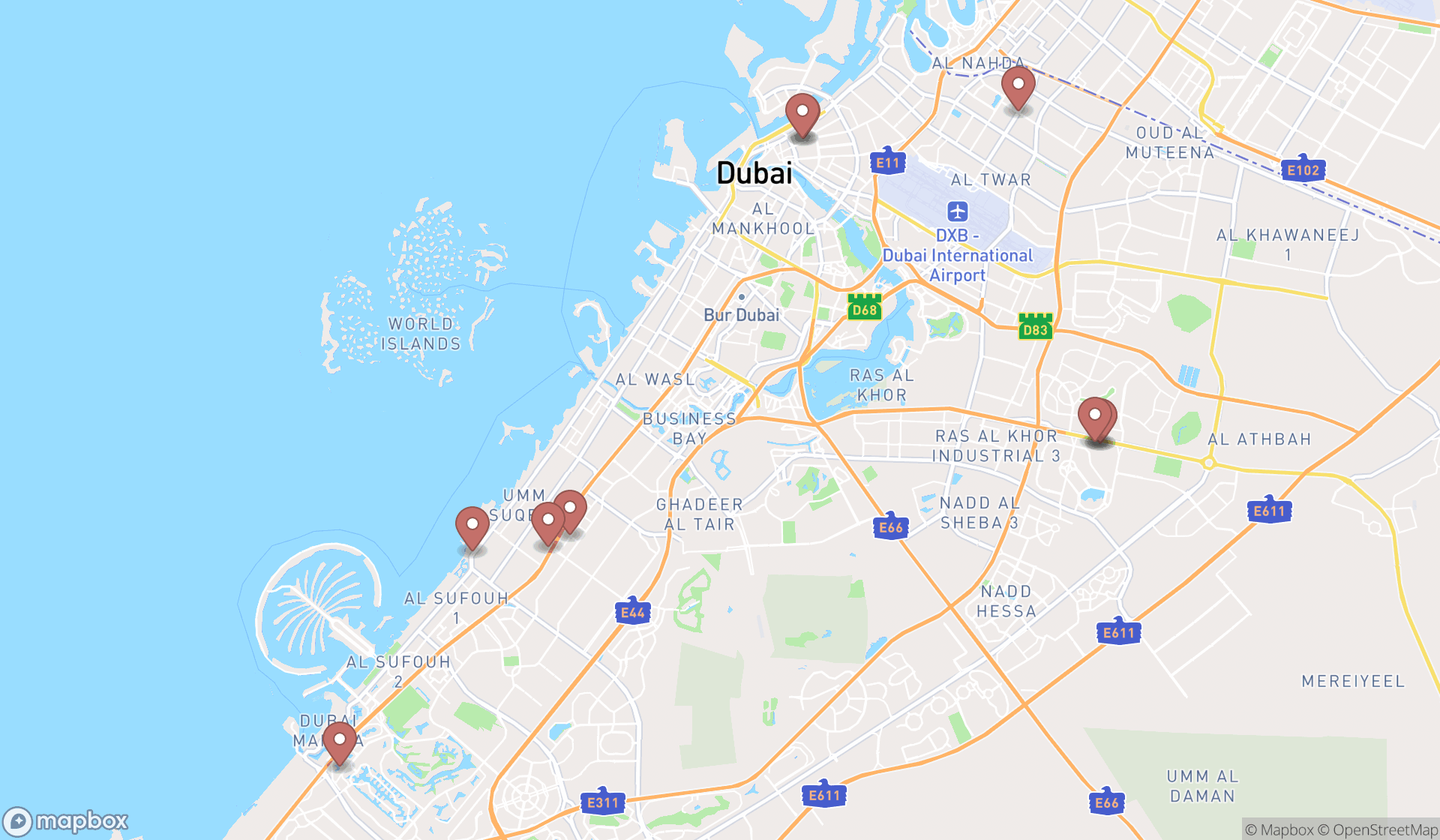 Map showing the ranked curtain stores in Dubai, Dubai