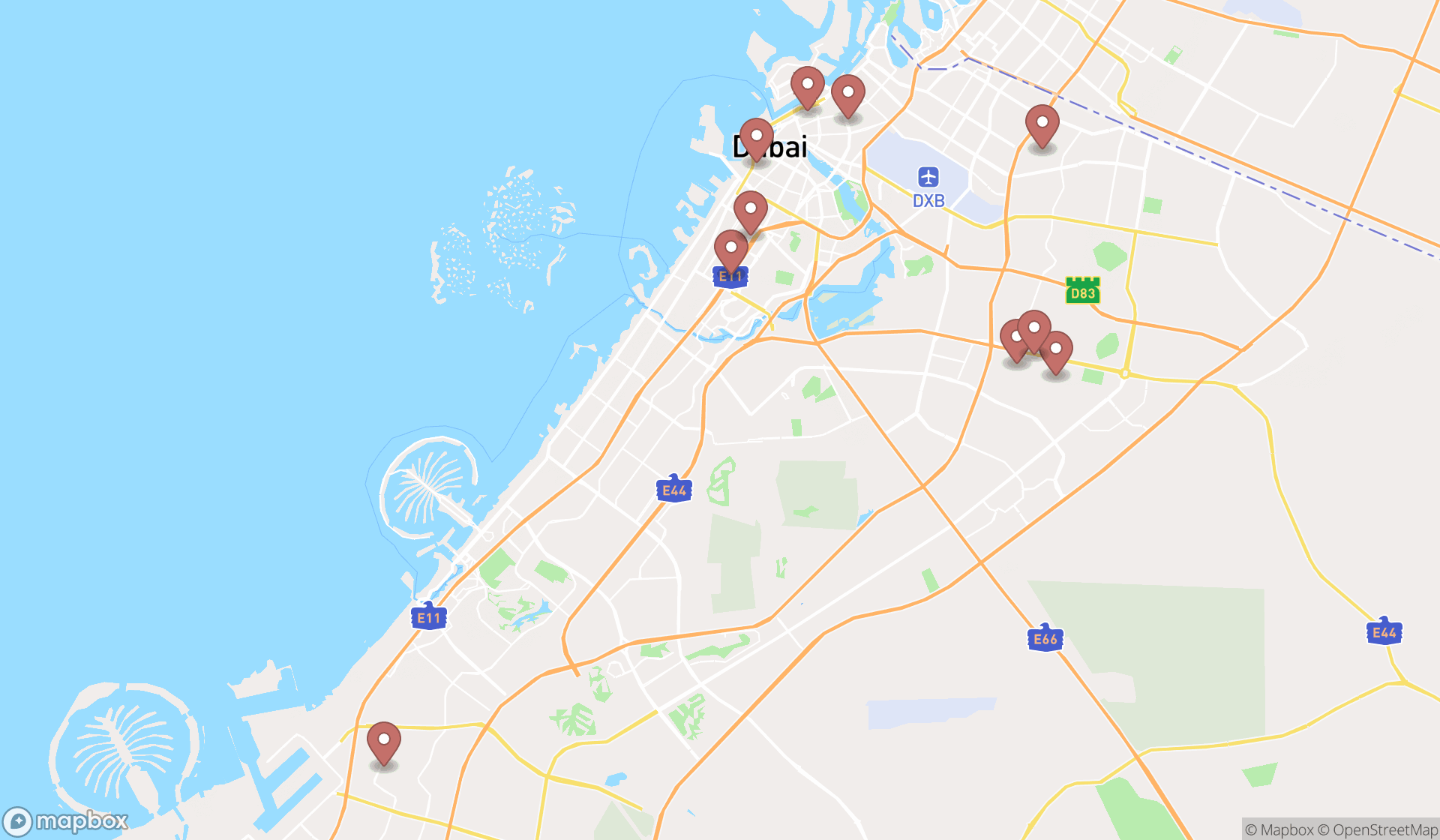 Map showing the ranked custom home builders in Dubai, Dubai