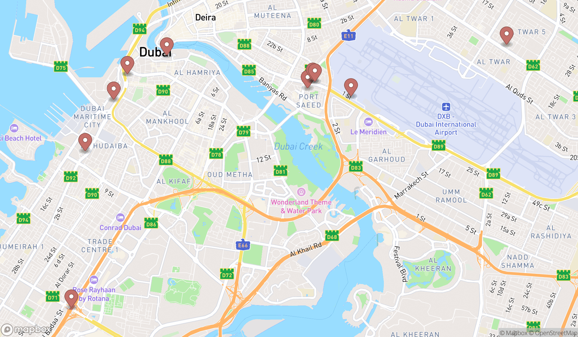 Map showing the ranked customs brokers in Dubai, Dubai