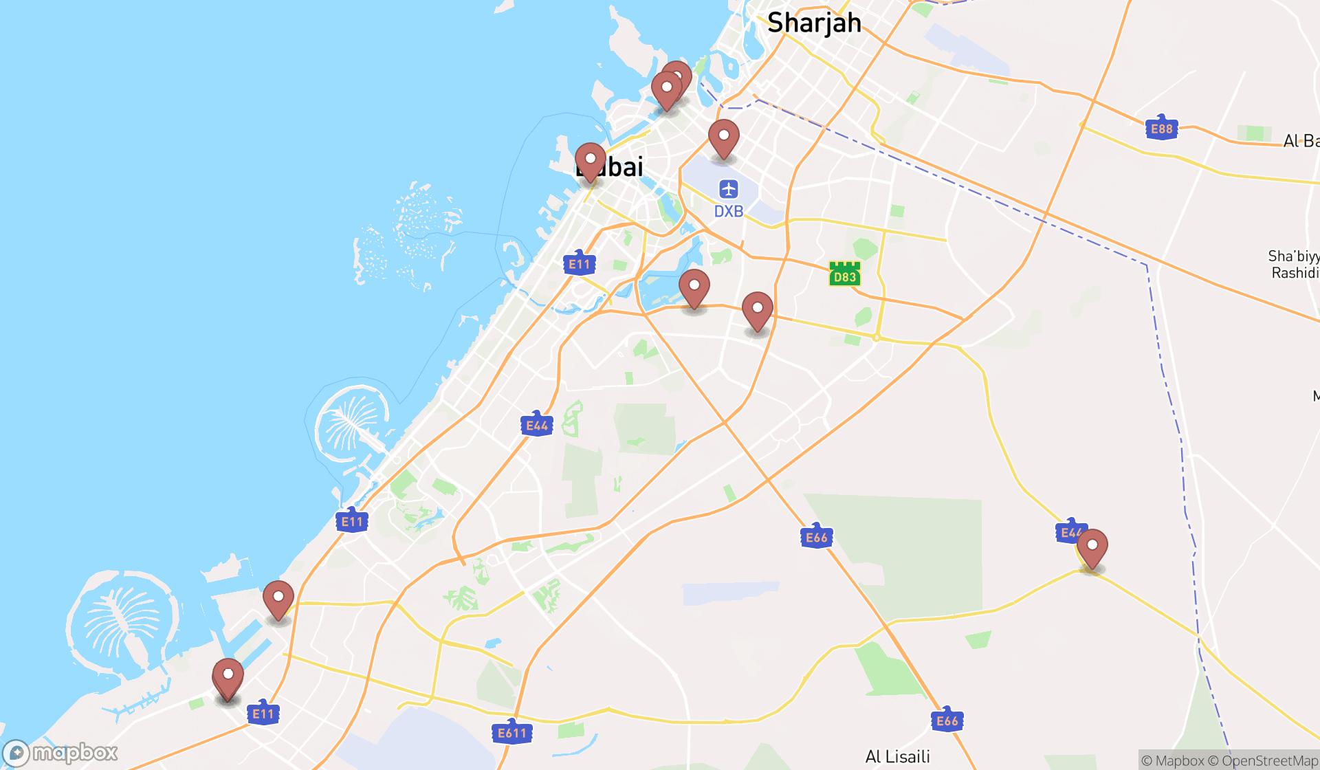 Map showing the ranked customs offices in Dubai, Dubai