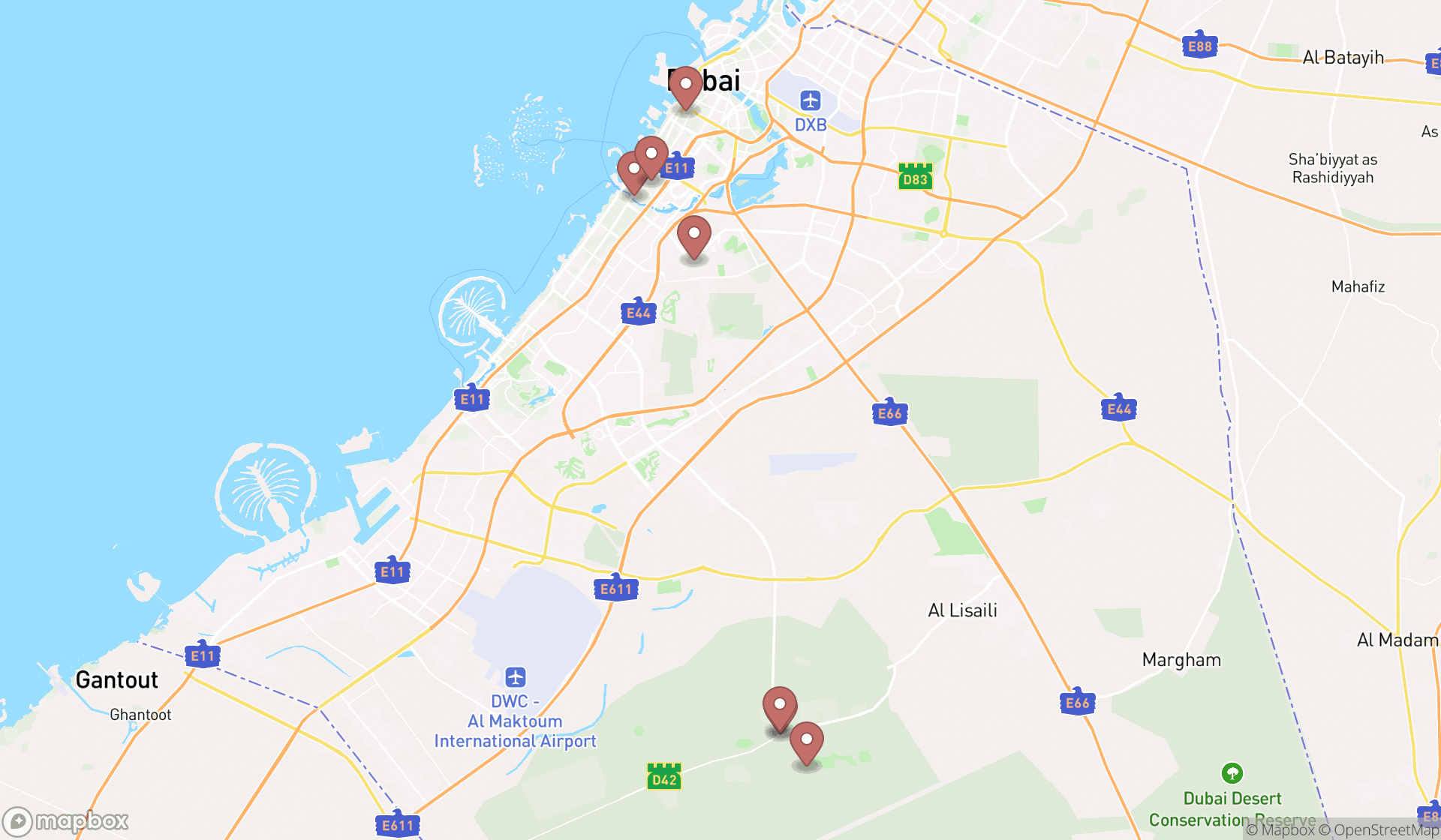 Map showing the ranked cycling parks in Dubai, Dubai
