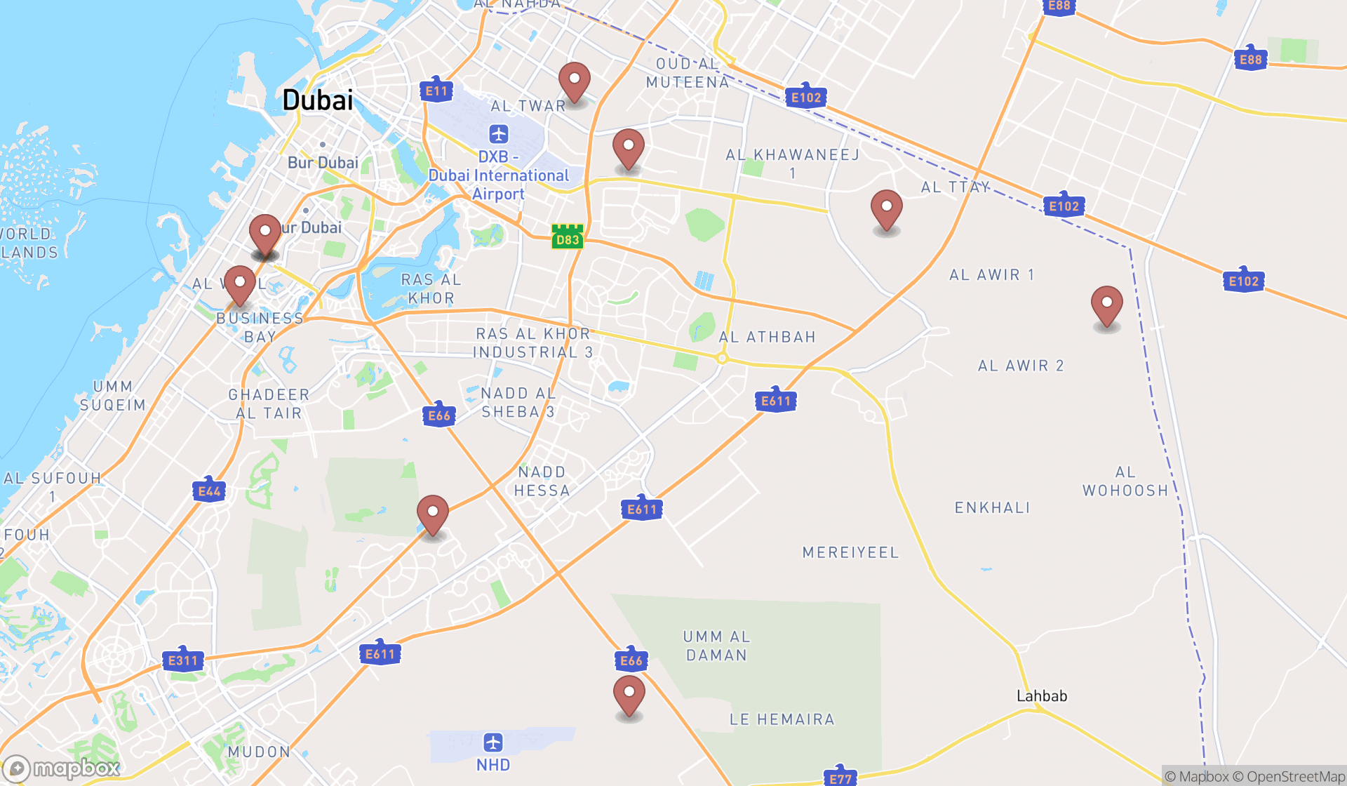 Map showing the ranked dairy farms in Dubai, Dubai