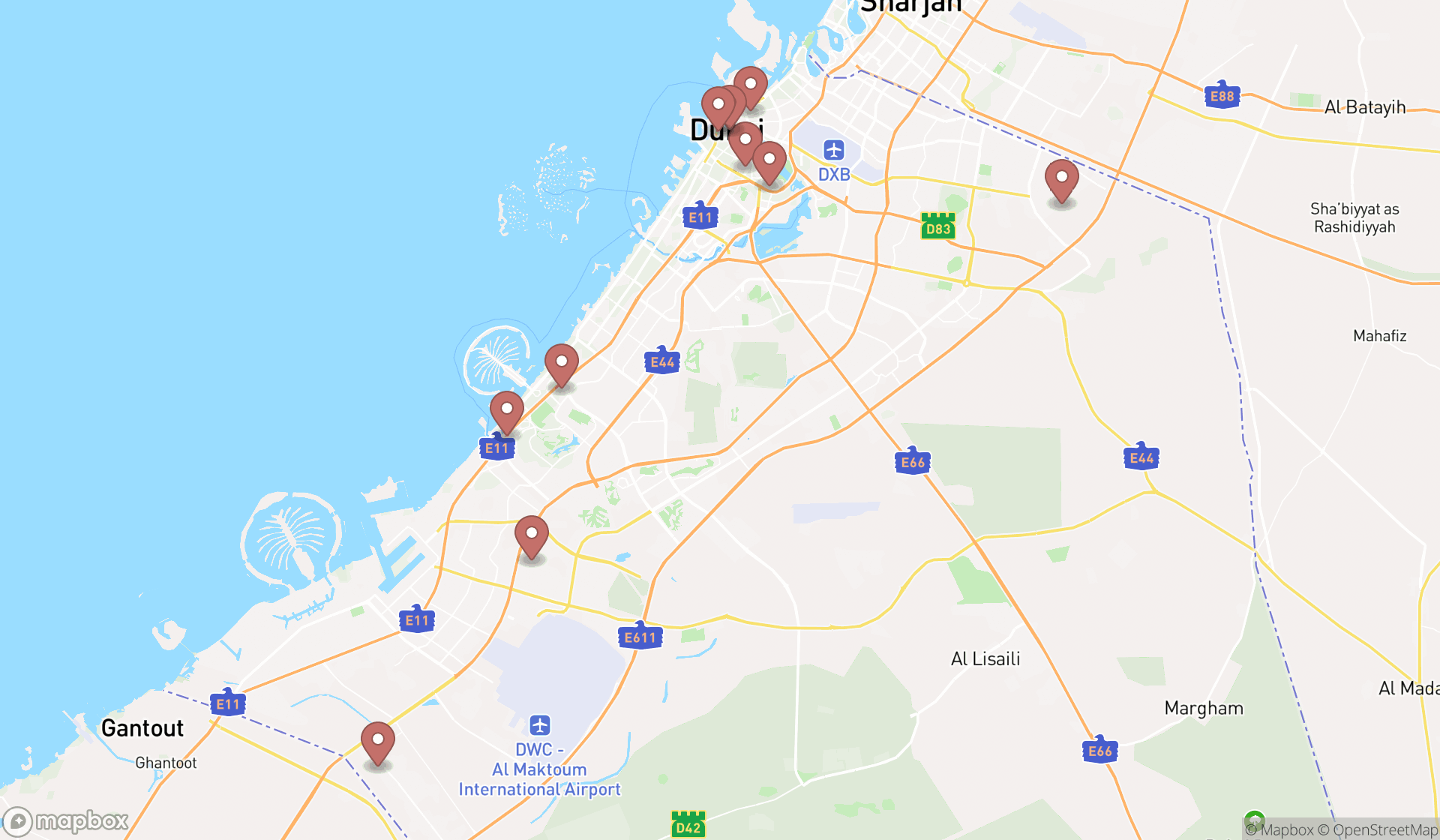 Map showing the ranked dairy suppliers in Dubai, Dubai