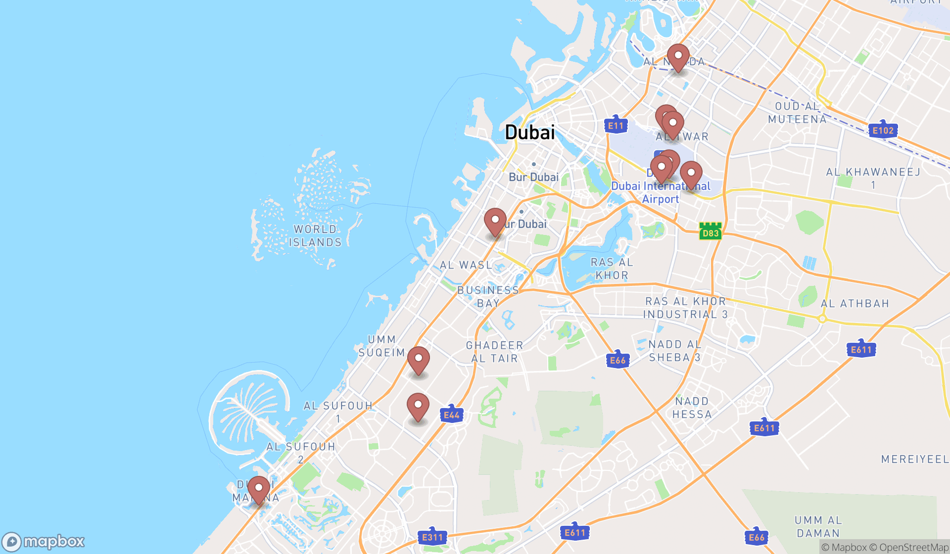 Map showing the ranked dairies in Dubai, Dubai