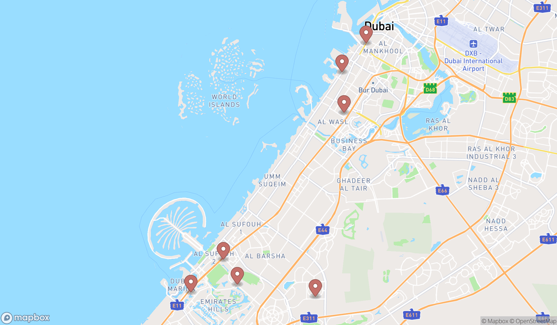 Map showing the ranked dance stores in Dubai, Dubai