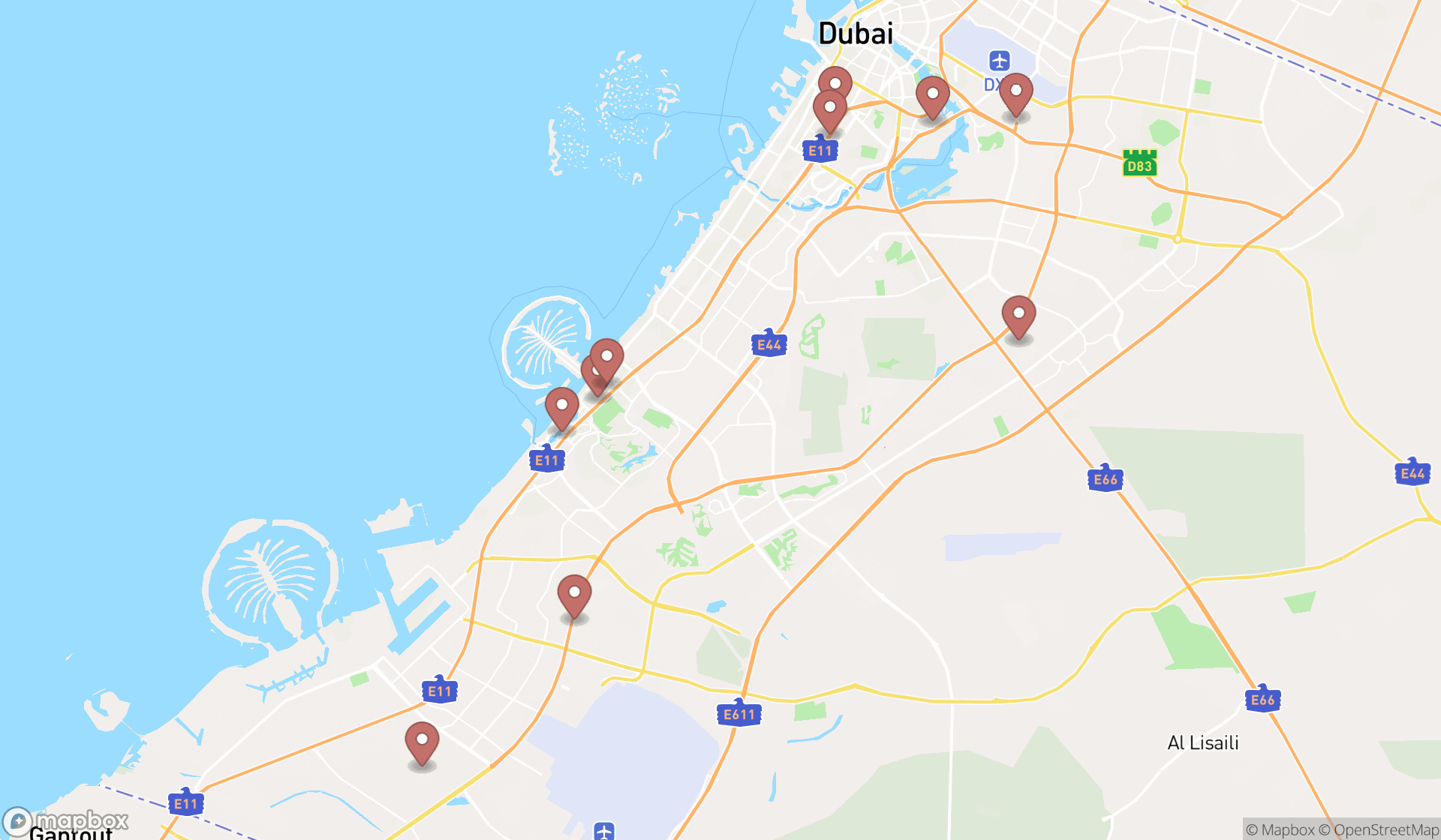 Map showing the ranked data centers in Dubai, Dubai