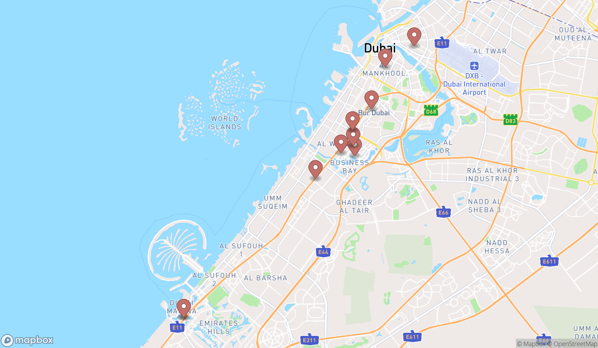 Map showing the ranked database management companies in Dubai, Dubai