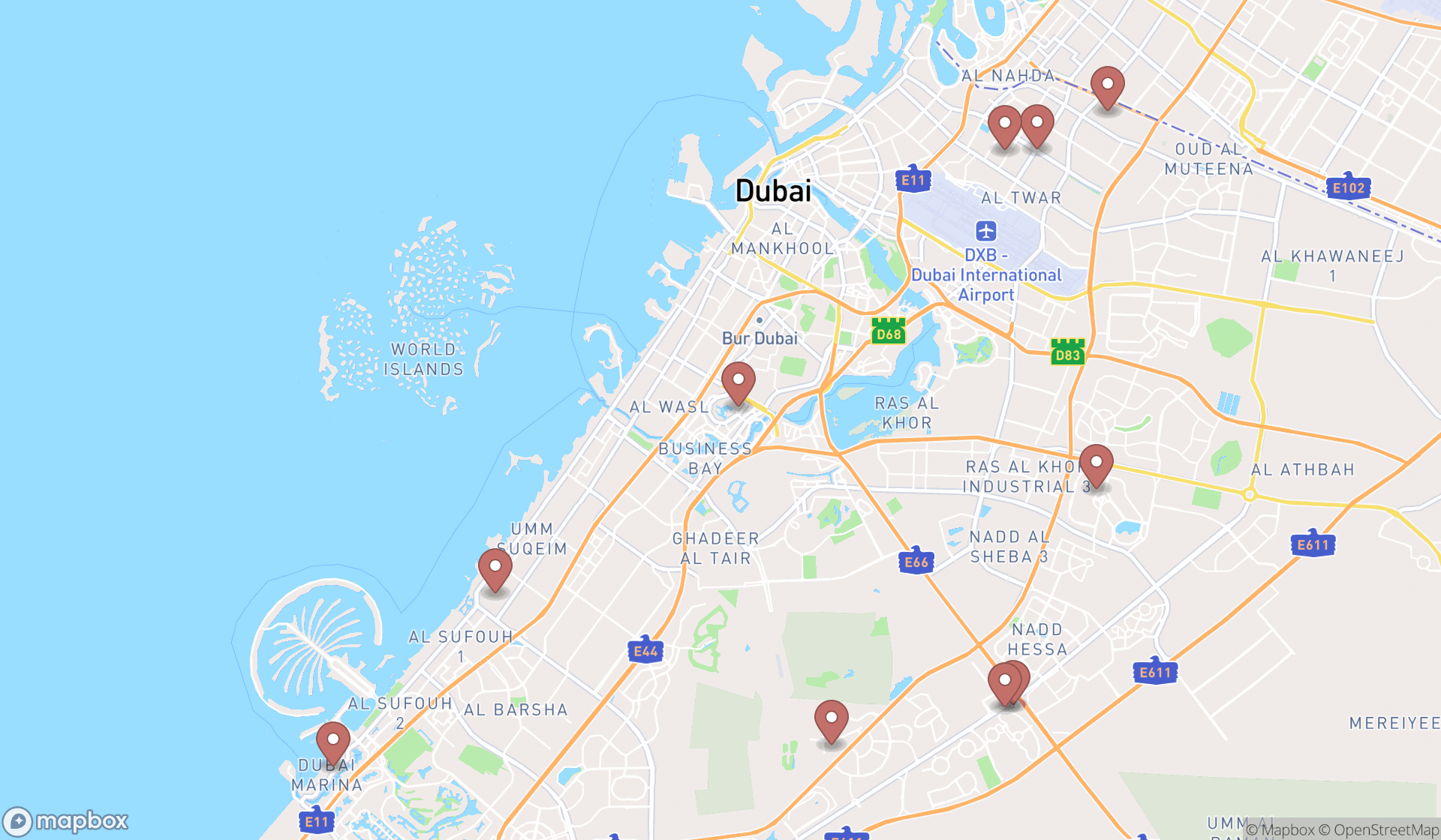 Map showing the ranked day care centers in Dubai, Dubai