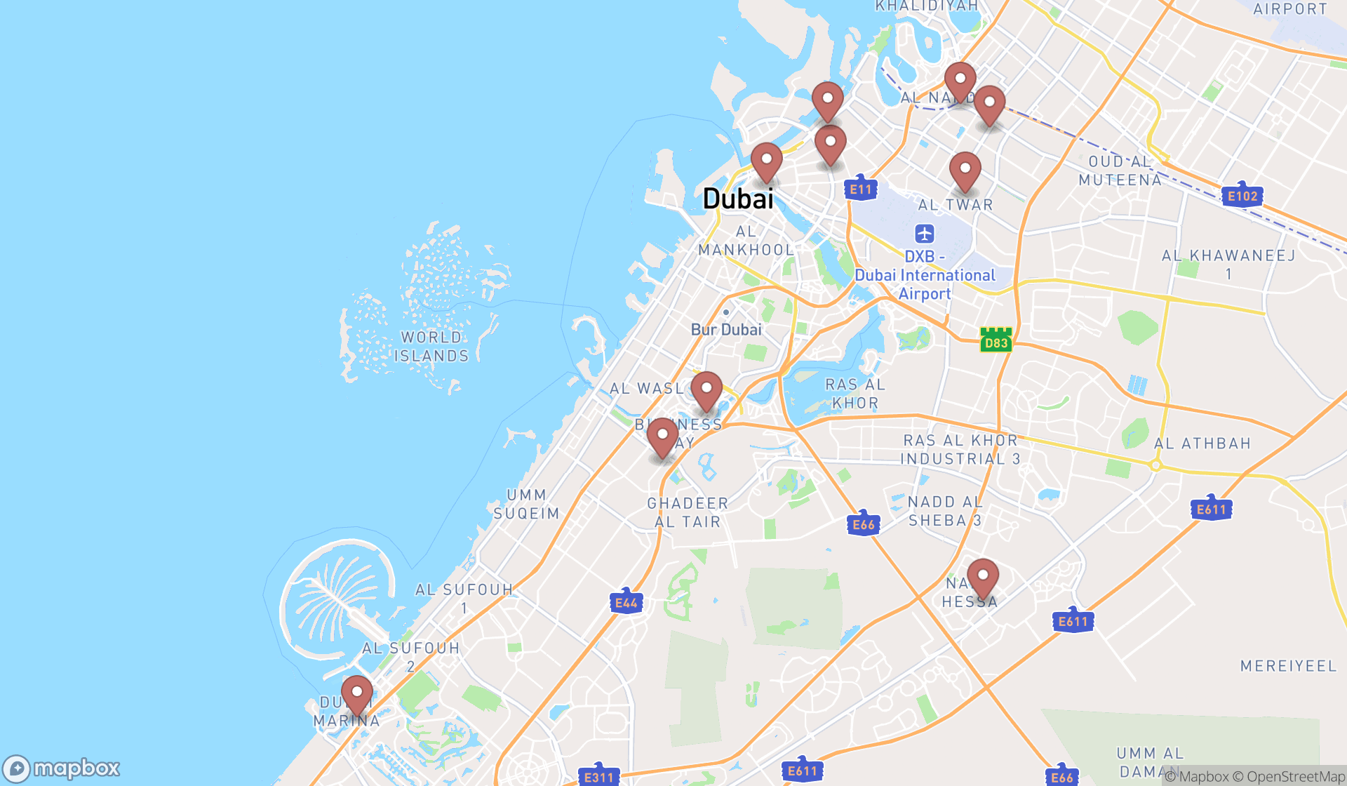 Map showing the ranked demolition contractors in Dubai, Dubai