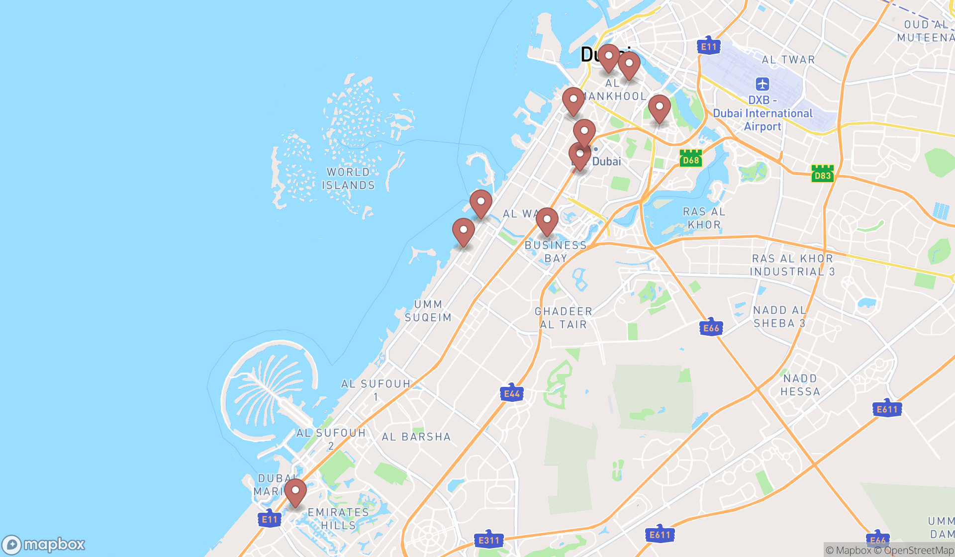 Map showing the ranked dental implants periodontists in Dubai, Dubai