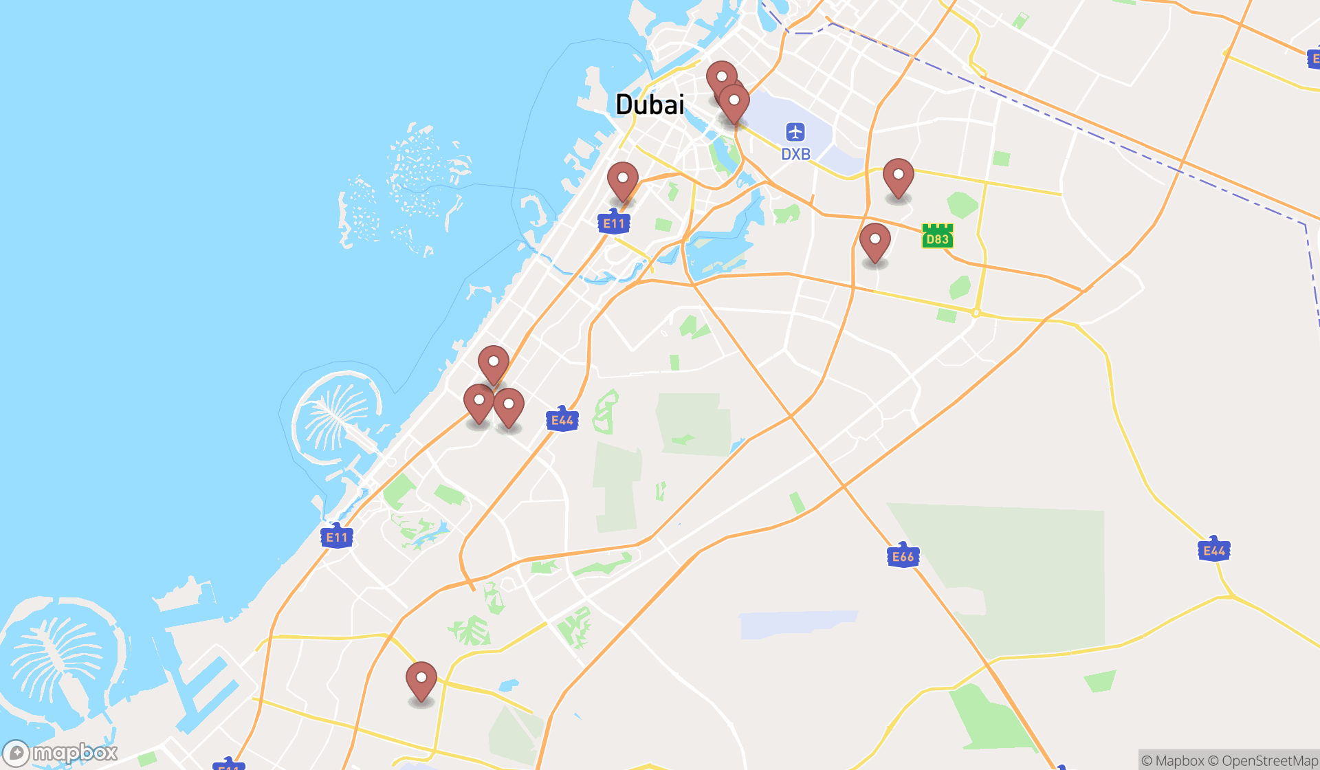 Map showing the ranked dental implants providers in Dubai, Dubai