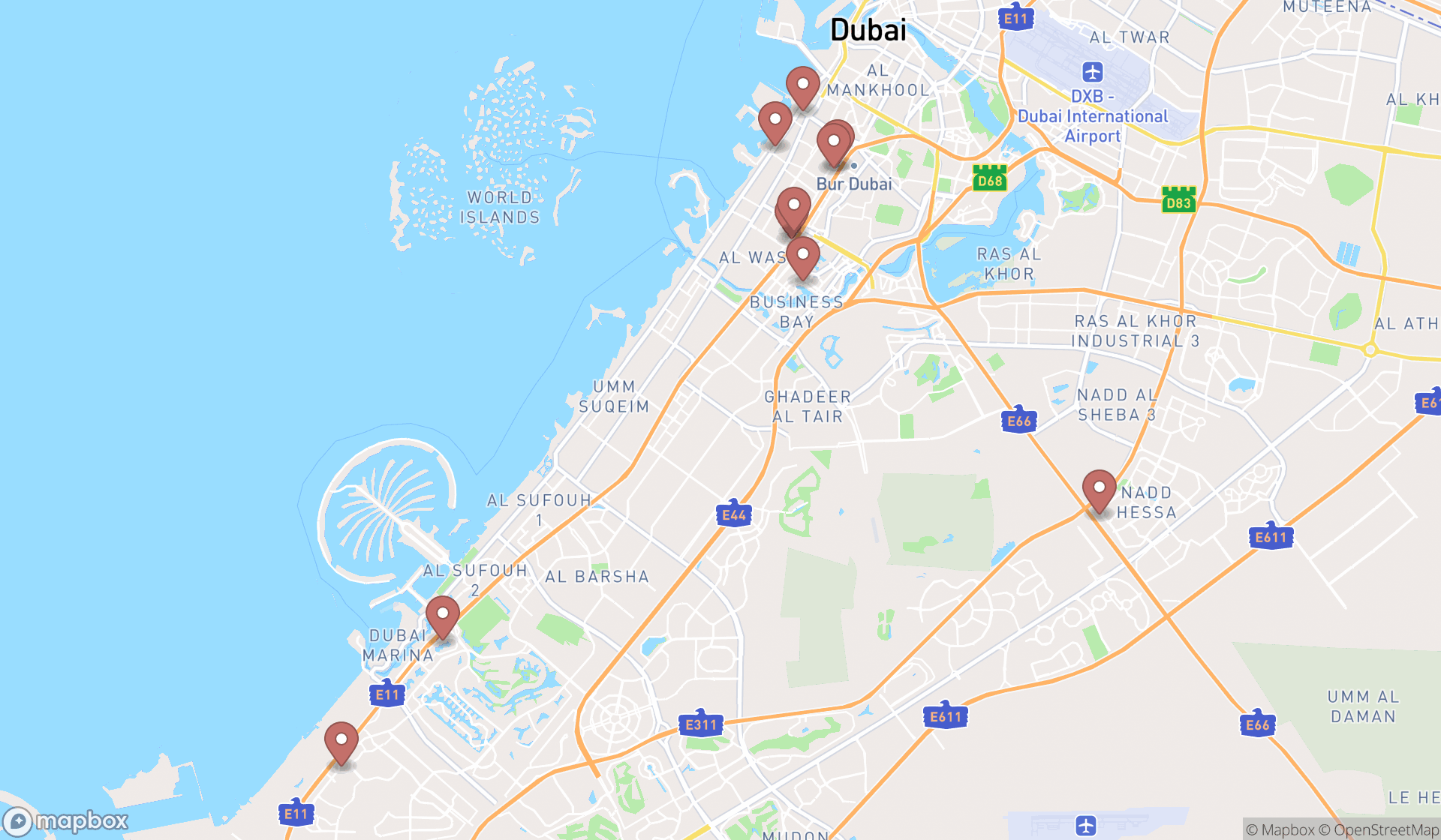 Map showing the ranked dental laboratories in Dubai, Dubai