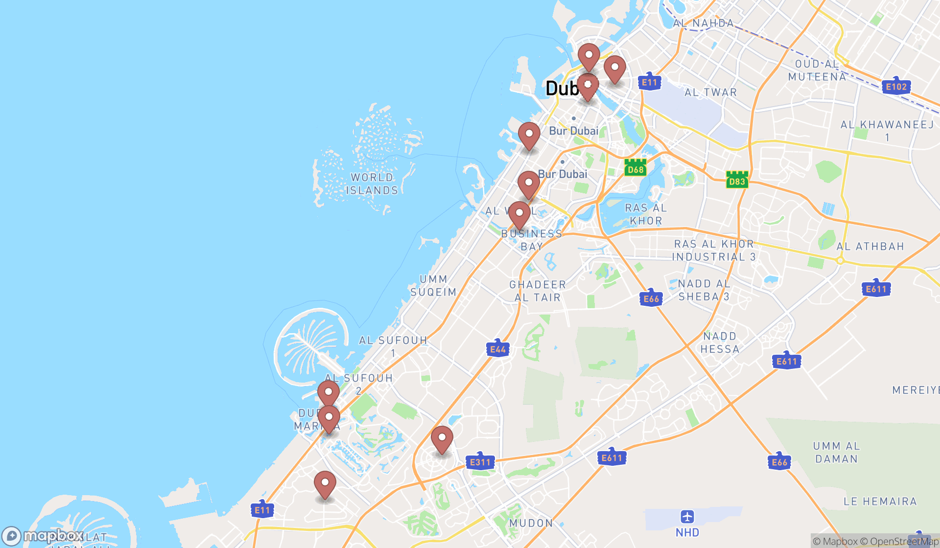 Map showing the ranked dental radiologies in Dubai, Dubai