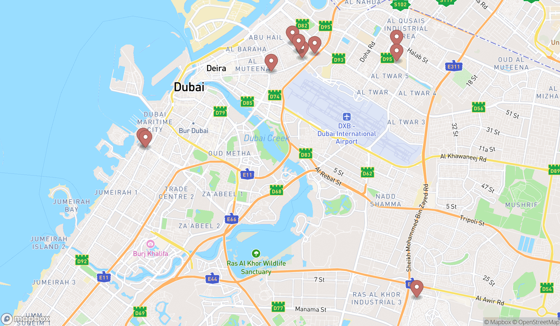 Map showing the ranked dental supply stores in Dubai, Dubai