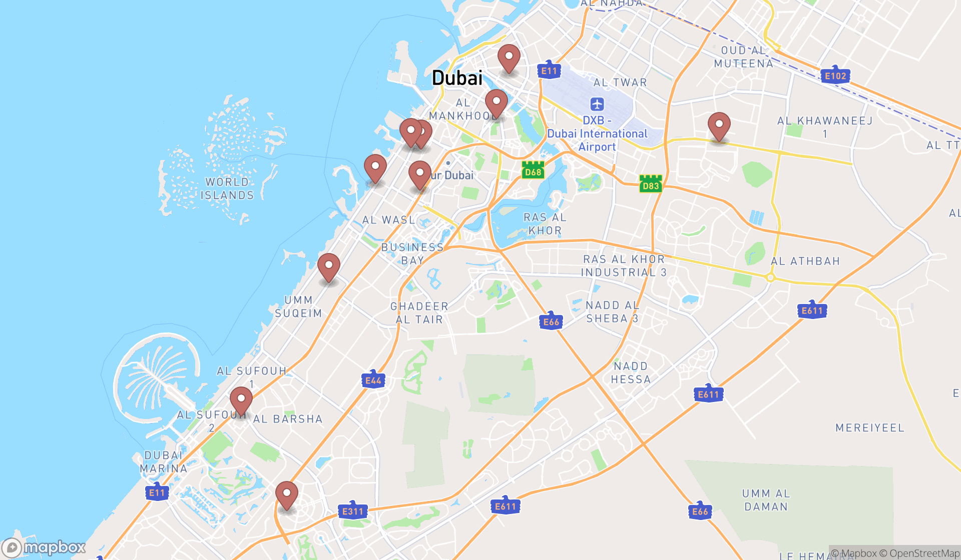 Map showing the ranked dentists in Dubai, Dubai