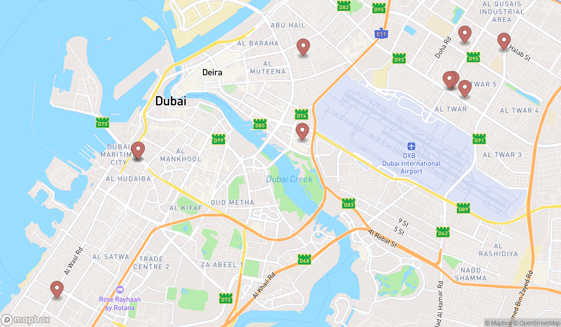 Map showing the ranked department of motor vehicles in Dubai, Dubai